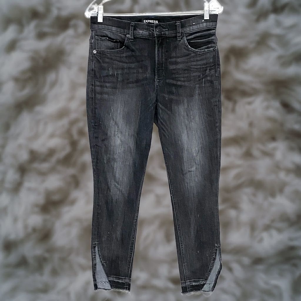 Express Express Jeans Ankle High Rise Stretch Denim Distressed Black Womens 8P Petite Jeans Mens? No. Size 30" / US 8 / IT 44 - 1 Thumbnail