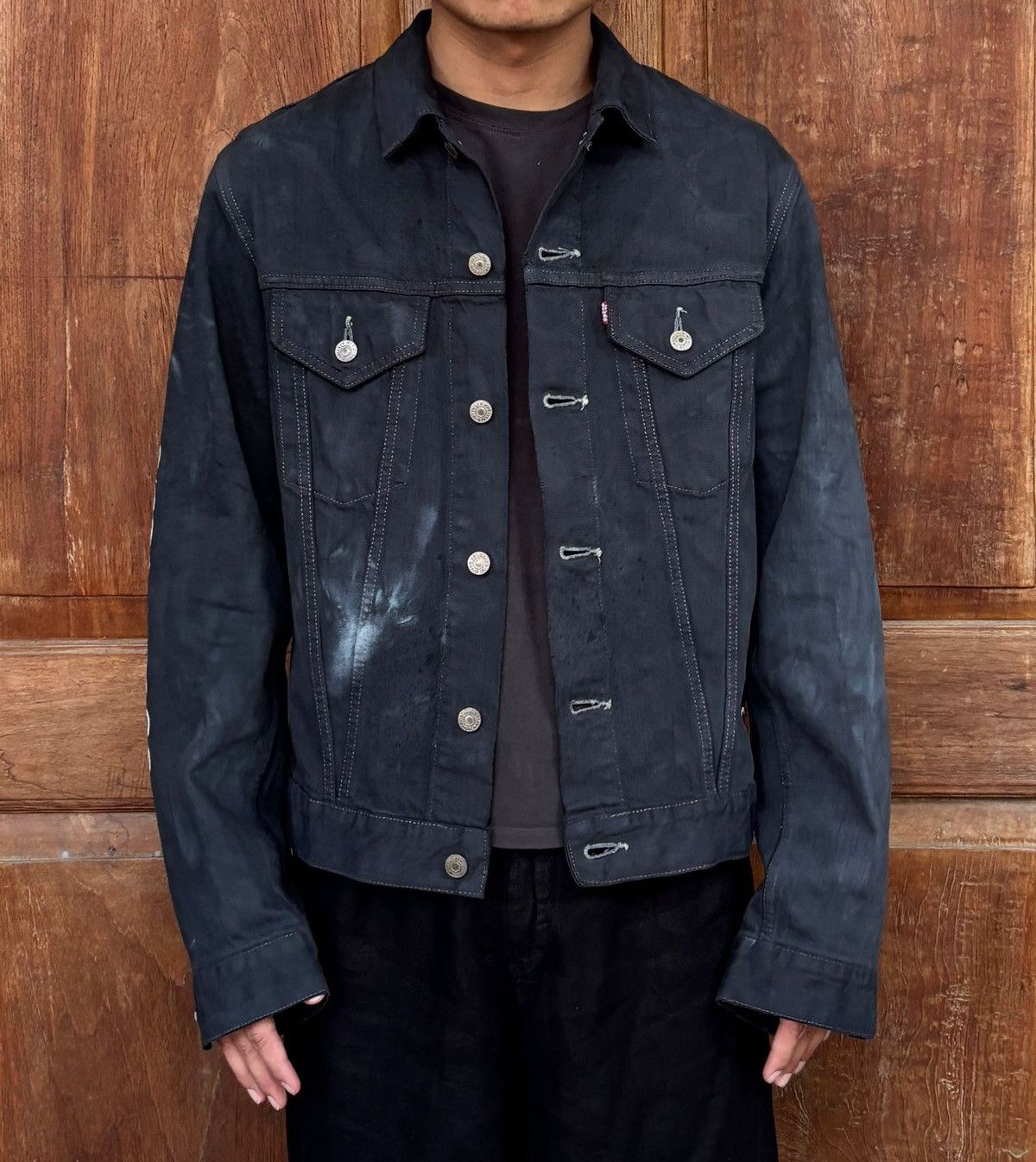 Junya Watanabe FREE TAX! 2000s Painted Denim Jacket Black Dyed - Medium Size US M / EU 48-50 / 2 - 1 Thumbnail