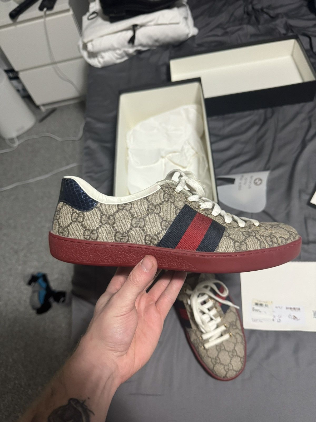 Gucci Beige GUCCI ACE GG MONOGRAM SHOES Size US 8 / EU 41 - 6 Thumbnail