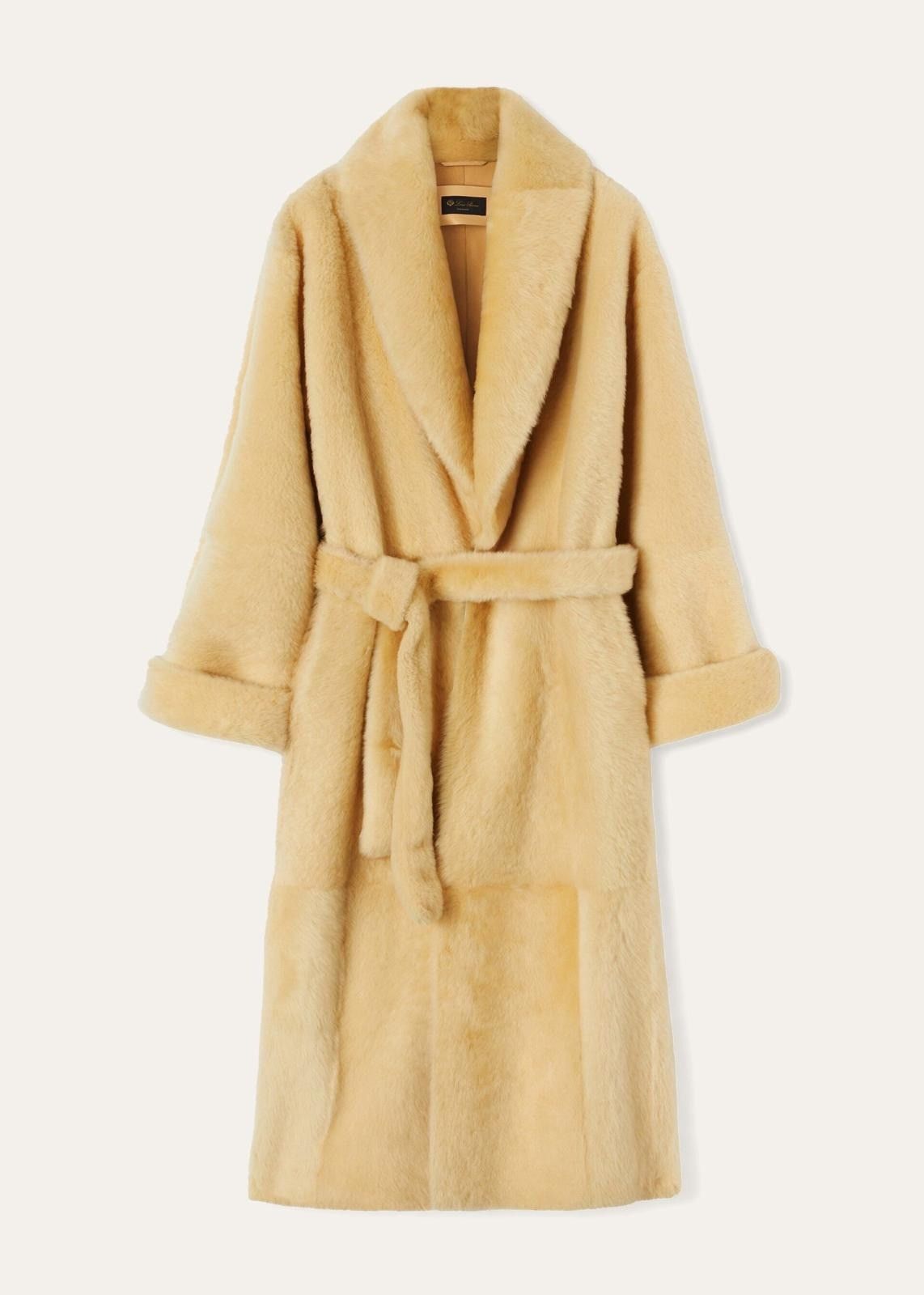 o1srvl11e1124 Long Shearling Thierry Coat in Yellow