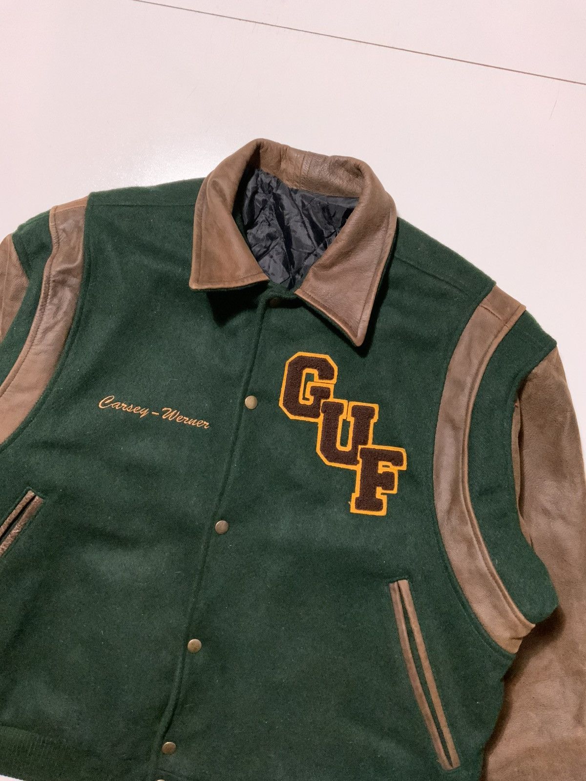 Vintage 90s G.U.F. Grace Under Fire Cast Crew Wool Leather Jacket Size US L / EU 52-54 / 3 - 5 Thumbnail