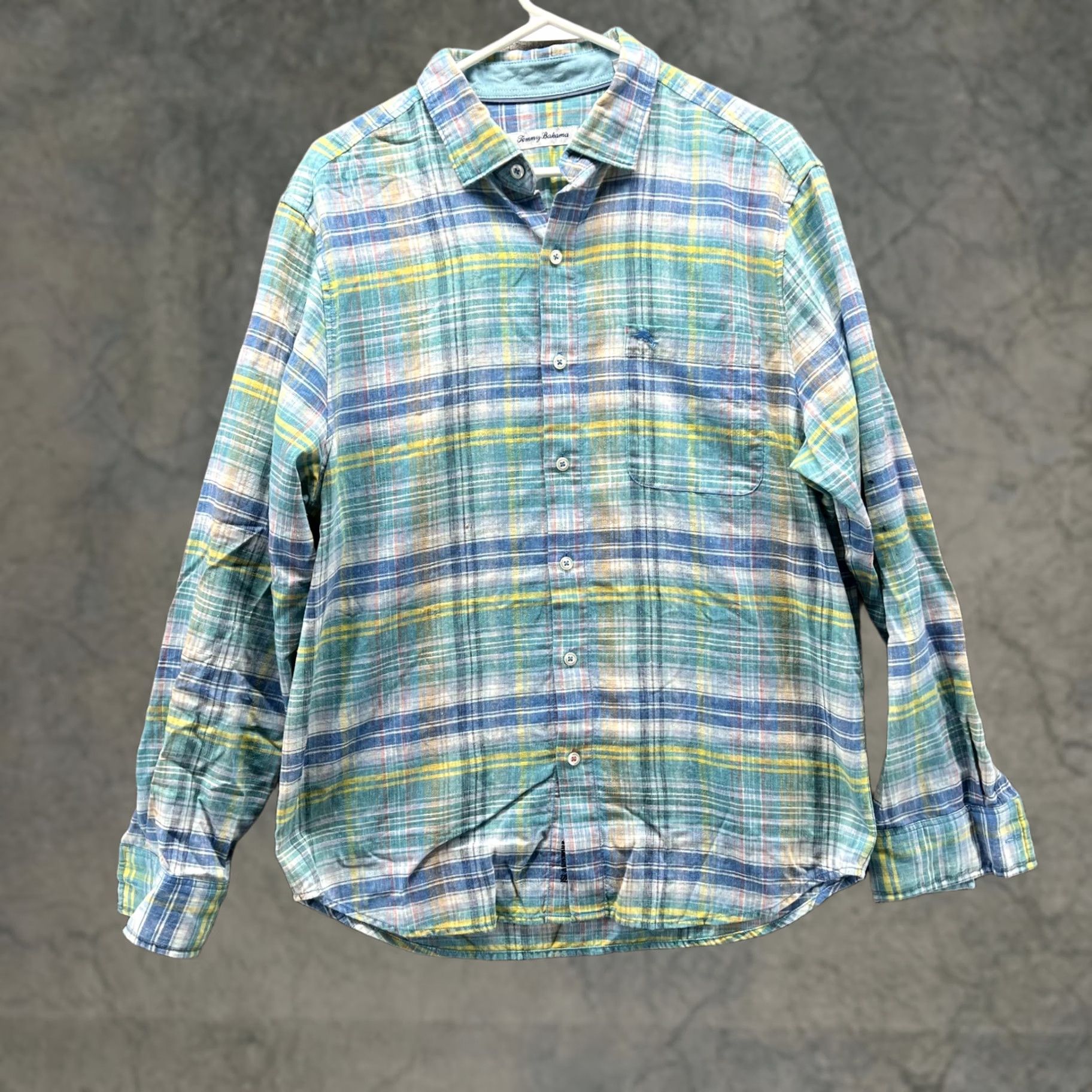 Tommy Bahama Tommy Bahama Shirt Mens Medium Blue Green Plaid Linen Blend Long Sleeve Size US M / EU 48-50 / 2 - 1 Thumbnail