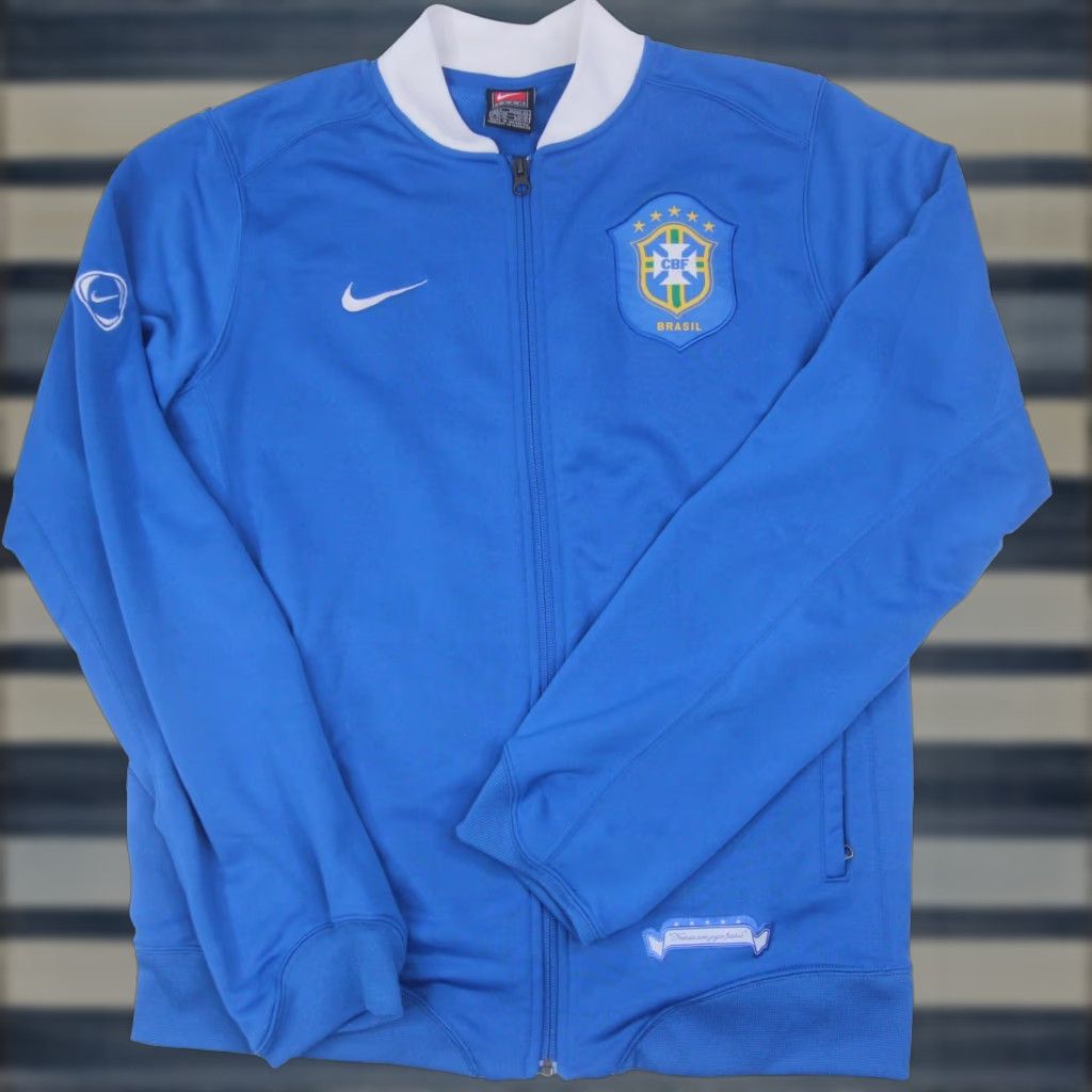 Nike VINTAGE Nike Brazil Football CBF Mens Large Spellout Track Jacket Blue Size US L / EU 52-54 / 3 - 1 Thumbnail