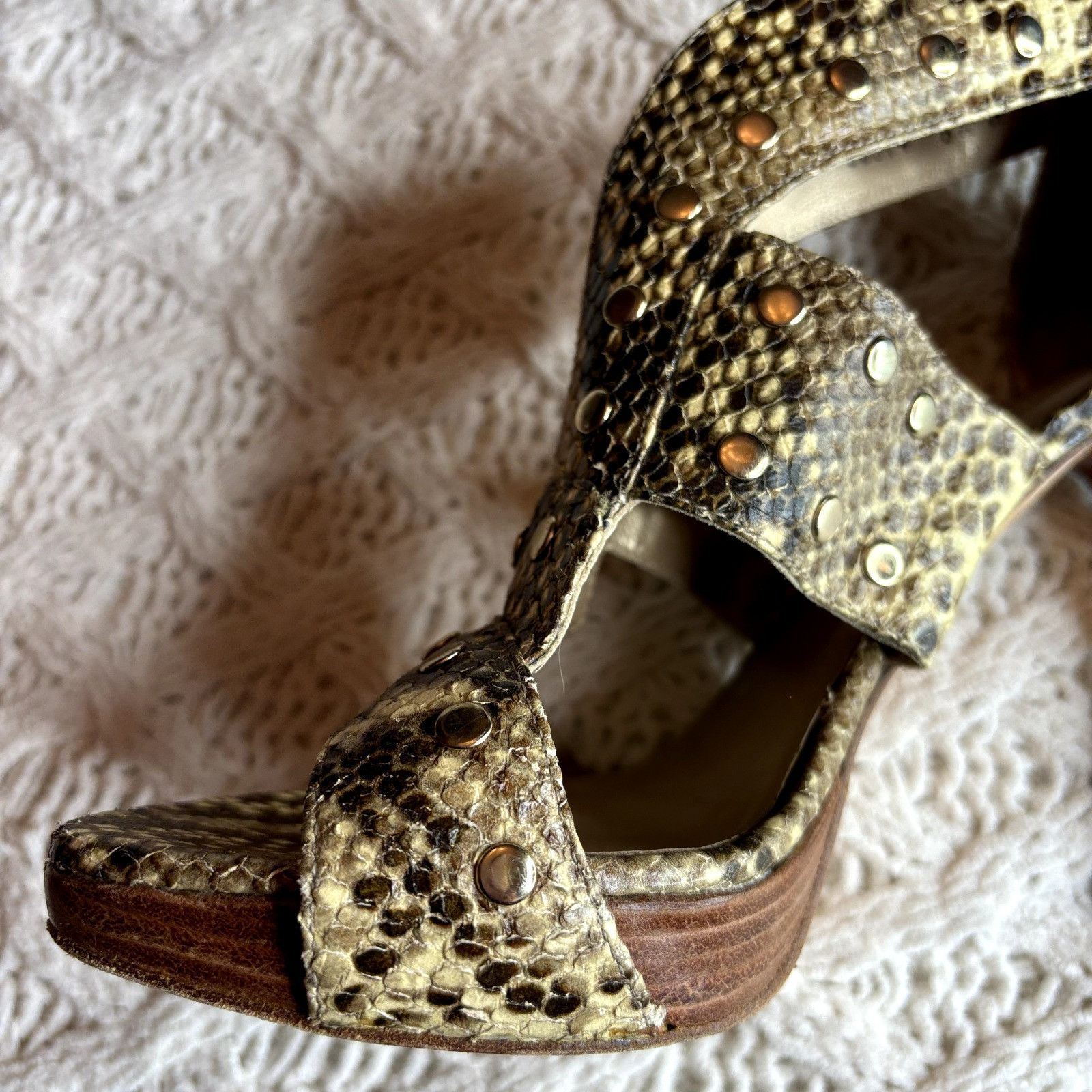Stuart Weitzman Stuart Weitzman Snake Print Leather Platform Studded Zip-Cag Size US 8.5 / IT 38.5 - 11 Thumbnail
