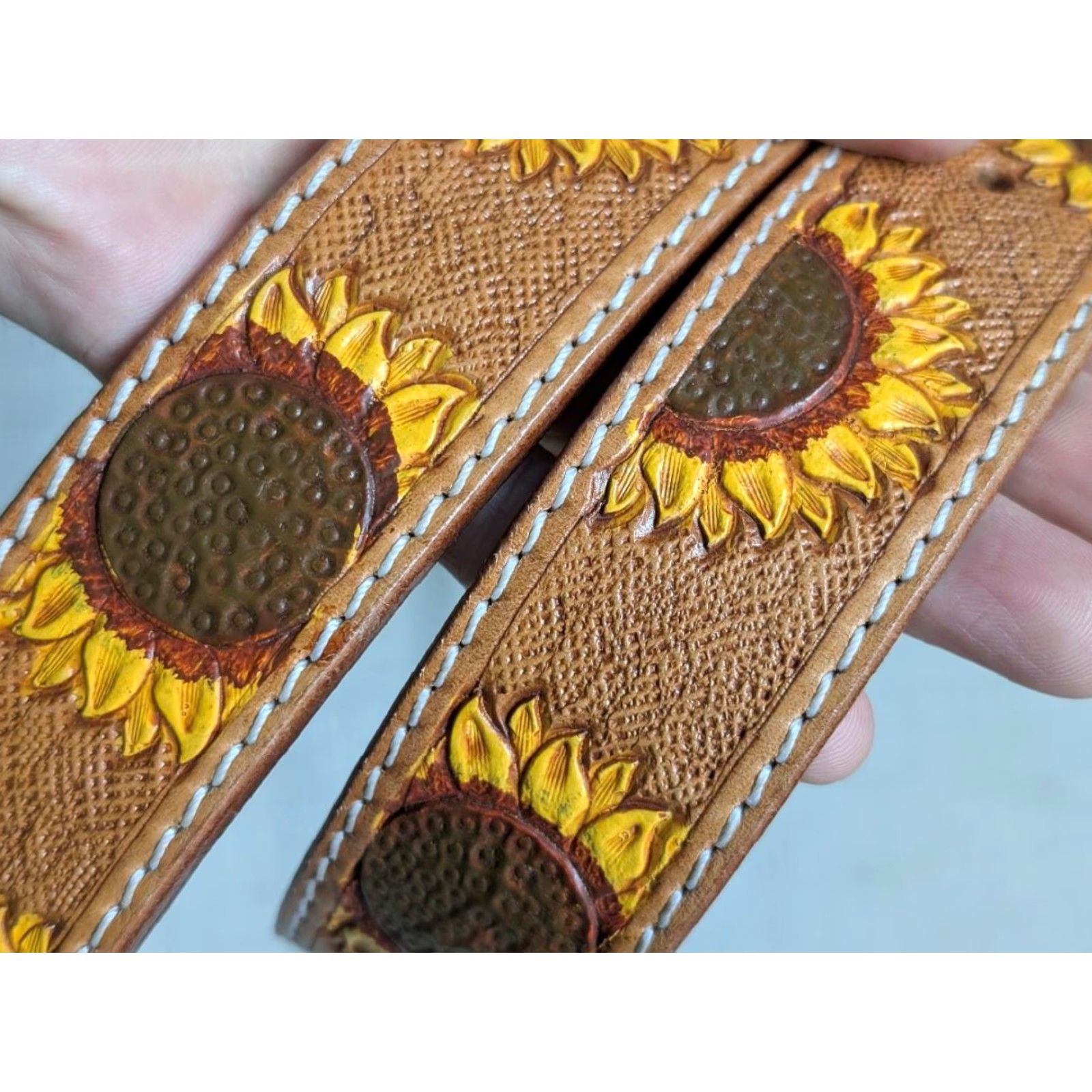 Vintage VINTAGE KO Trading Western Belt Sunflower Cowhide Leather 30 Brown Floral 1-1/2" Belt Men's Vintage Western Belt 30 Brown Sunflower KO Trading Mens Size 30 - 3 Thumbnail
