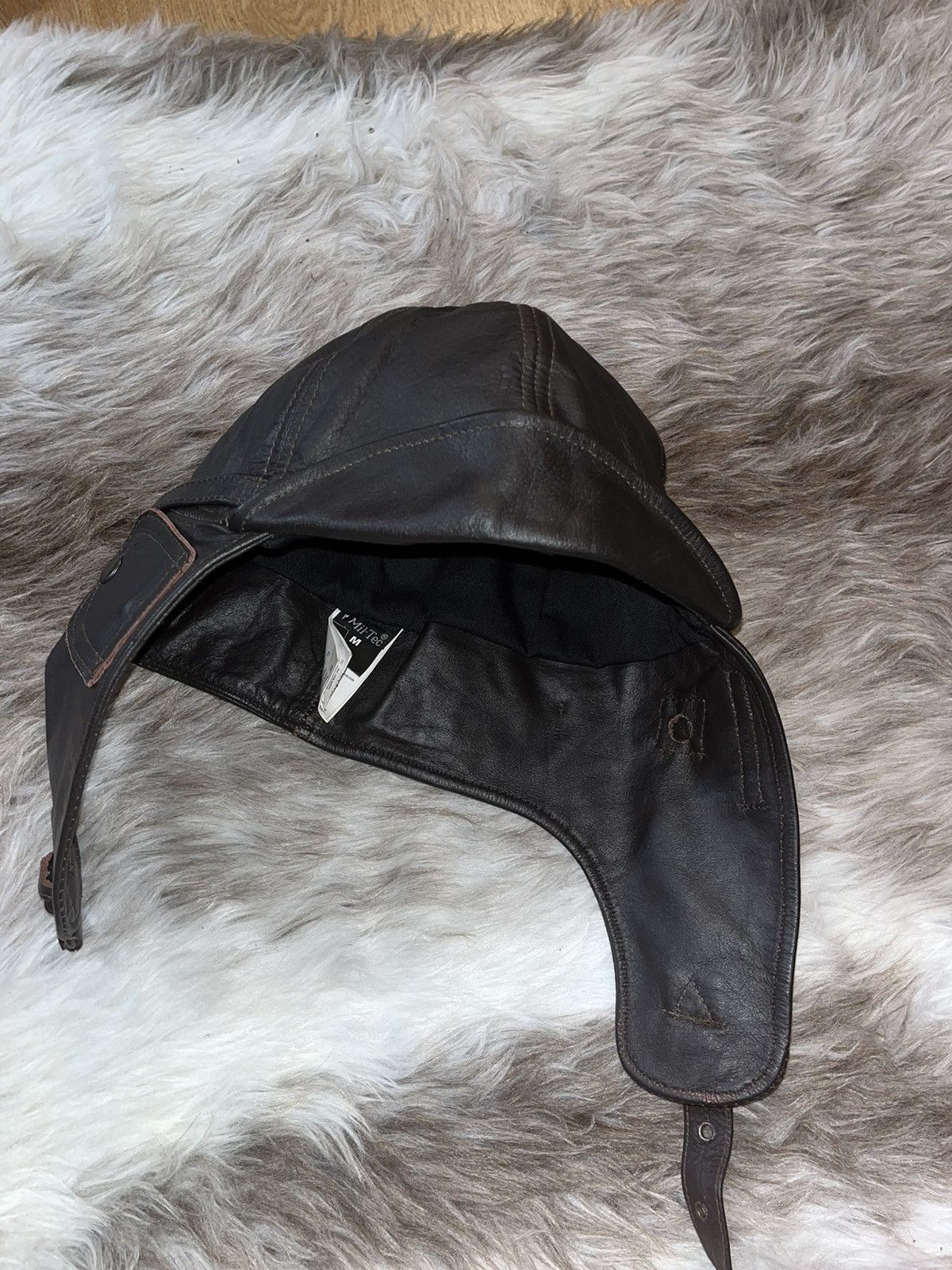 Leather Vintage Leather Military Hat Size 34 - 2 Thumbnail