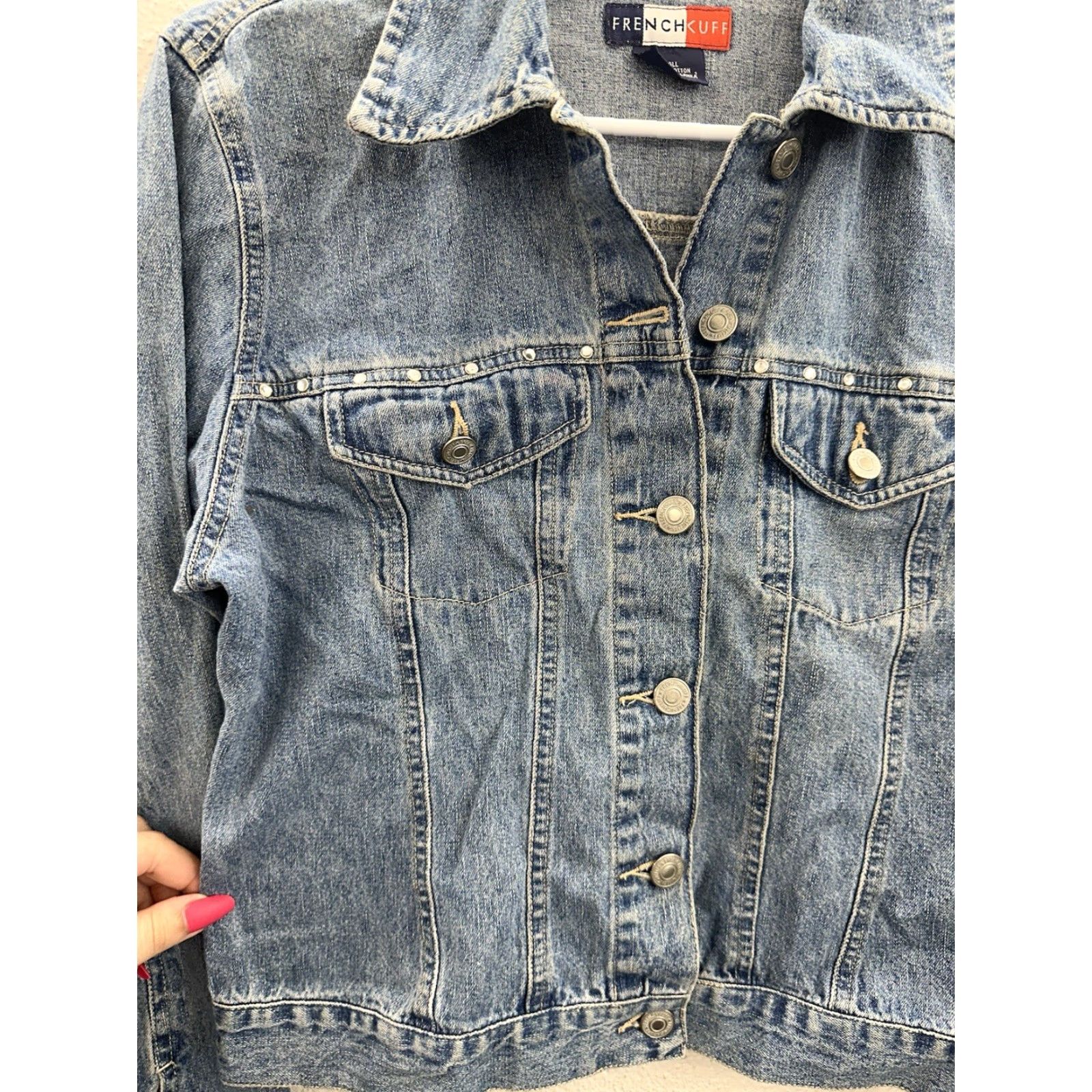 Vintage French Cuff Womens Jacket Size Small Denim Button Up Gem Detail Jacket Size 28" / US 6 / IT 42 - 2 Thumbnail