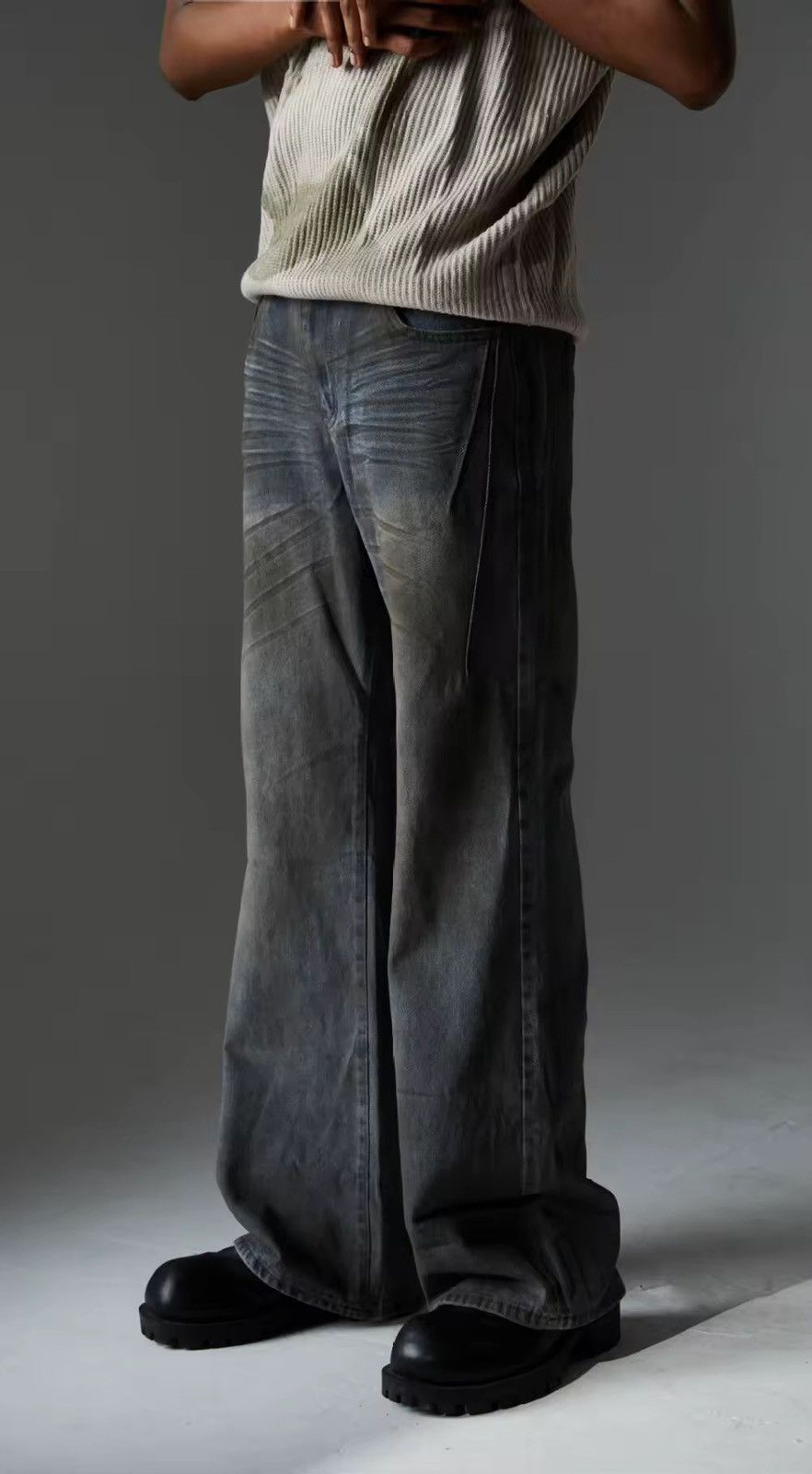 Designer Streetwear Design Distressed Dirty Y2k Jeans Pants Size US 35 - 1 Thumbnail