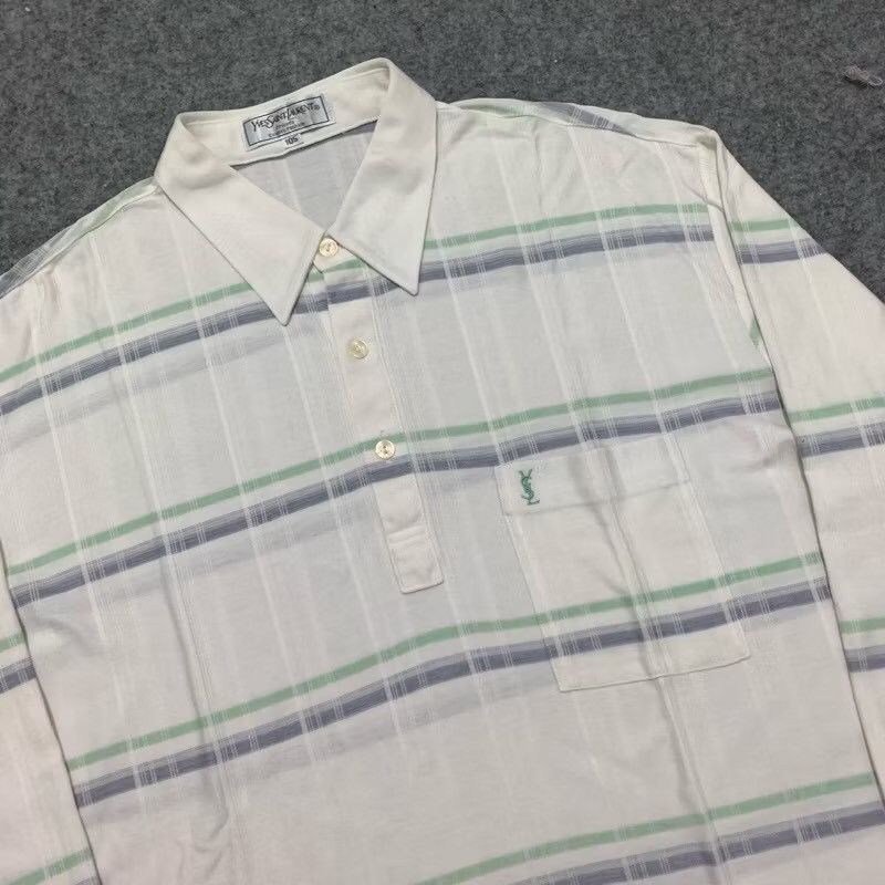 Yves Saint Laurent Striped‼️ Yves Saint Laurent Plaid Long Sleeve Polos Size US XL / EU 56 / 4 - 2 Thumbnail