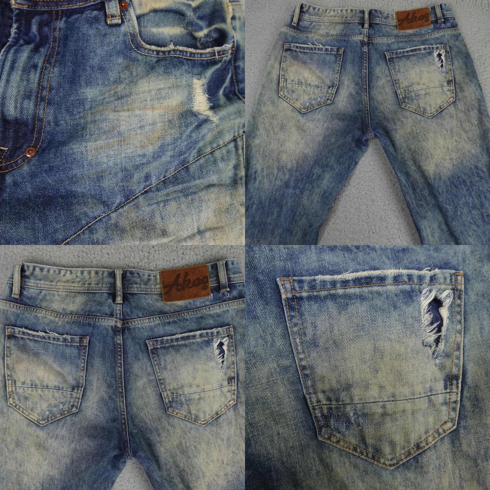 Denime Akoo Jeans Mens 36 Denim Distressed Zipper Pocket 5-Pocket Regular Blue Hip Hop Logo Size US 36 / EU 52 - 8 Thumbnail