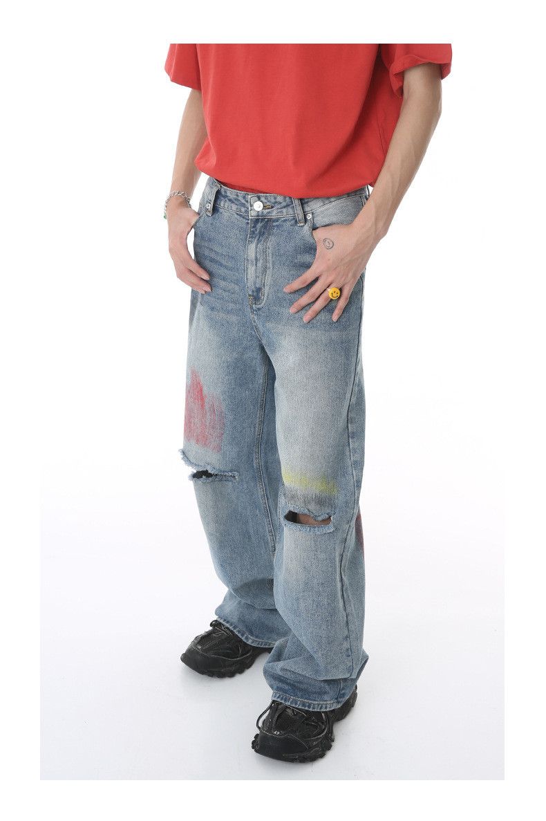 Japanese Brand × Vintage Japanese retro graffiti loose wide-leg ripped jeans Size US 32 / EU 48 - 2 Thumbnail