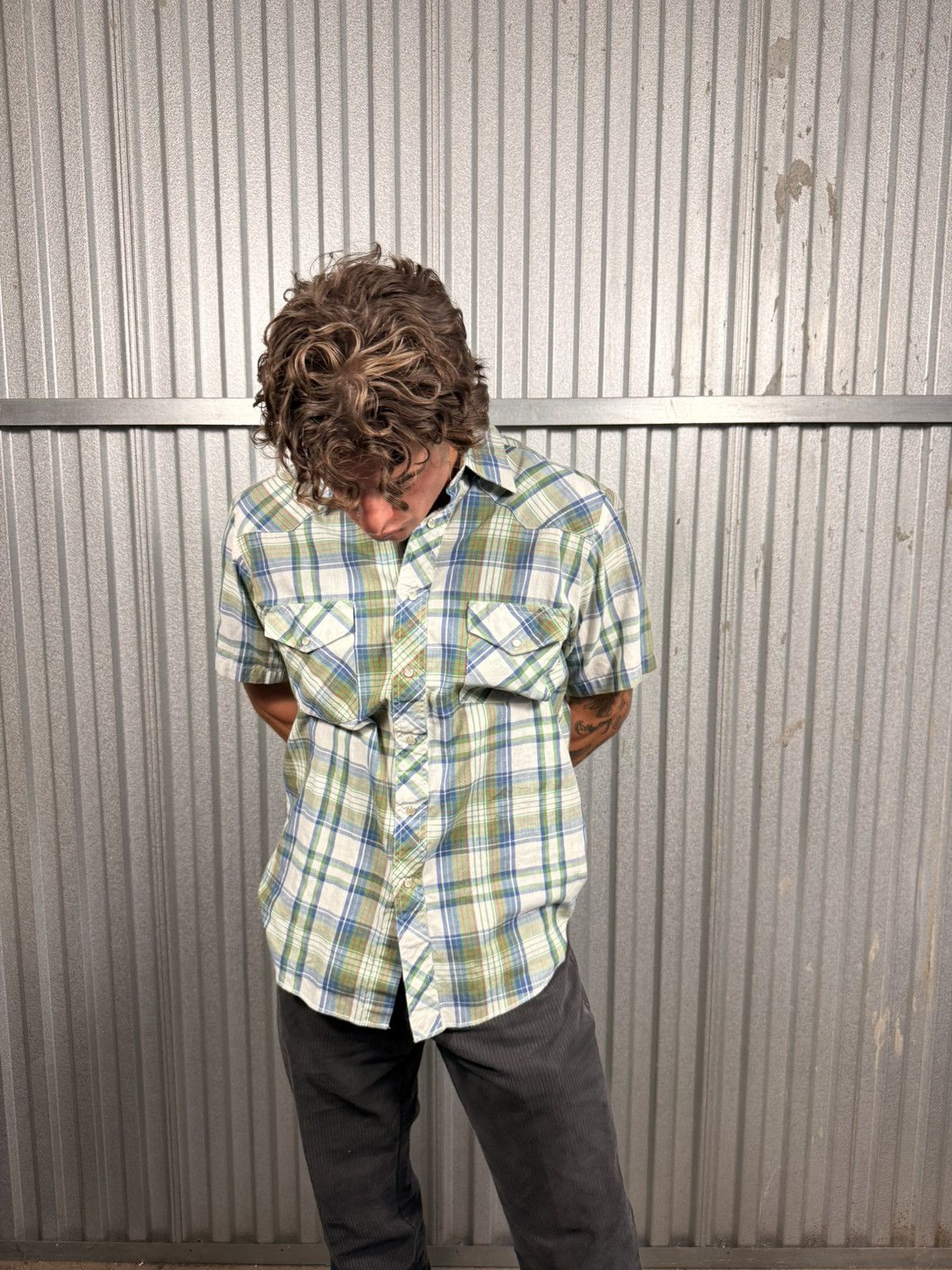 Wrangler Vintage Wrangler Western Pearl Snap Green Plaid Cowboy Shirt Size US L / EU 52-54 / 3 - 8 Thumbnail
