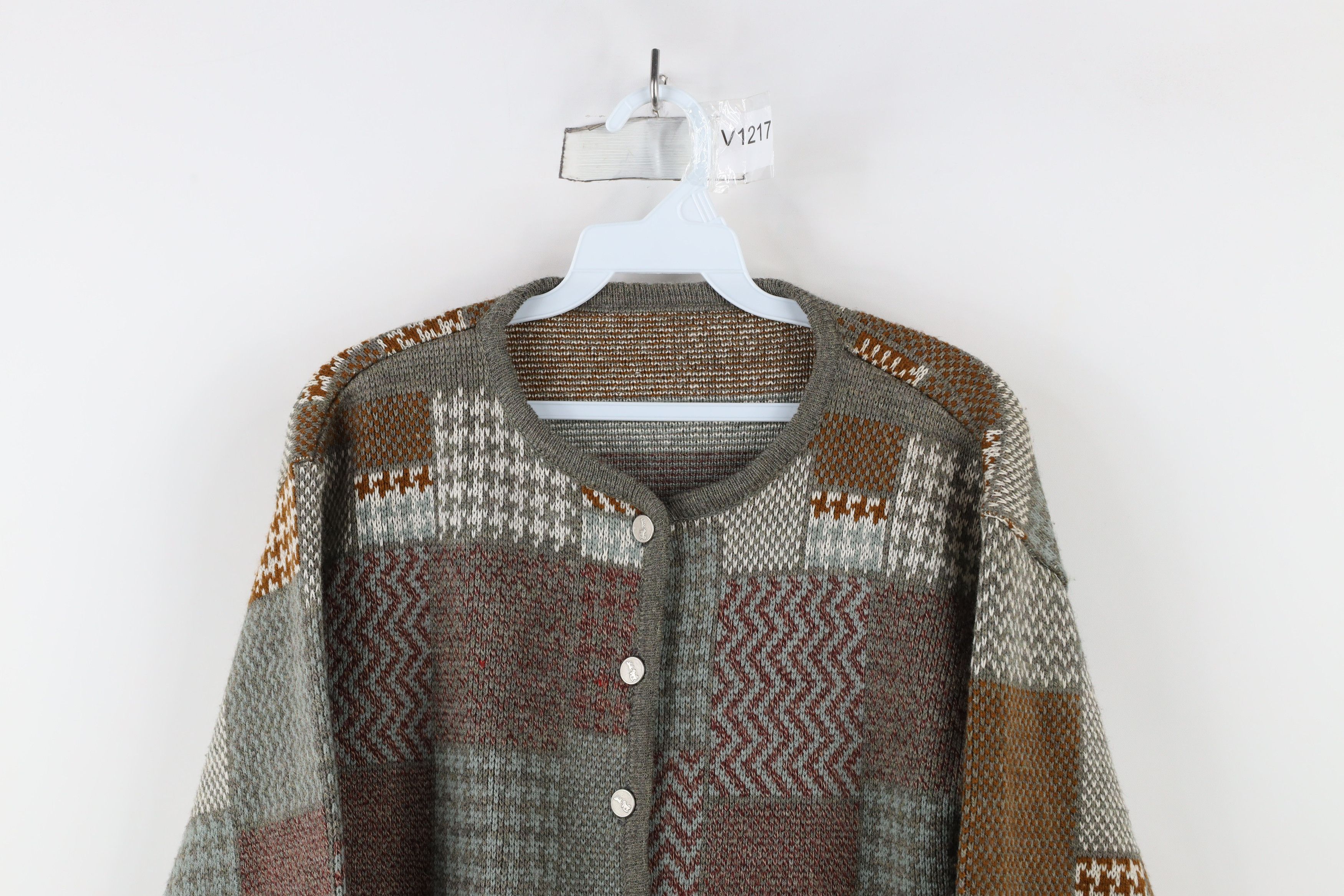 Vintage Vintage 90s Streetwear Checkered Patch Cardigan Sweater Size M / US 6-8 / IT 42-44 - 2 Thumbnail