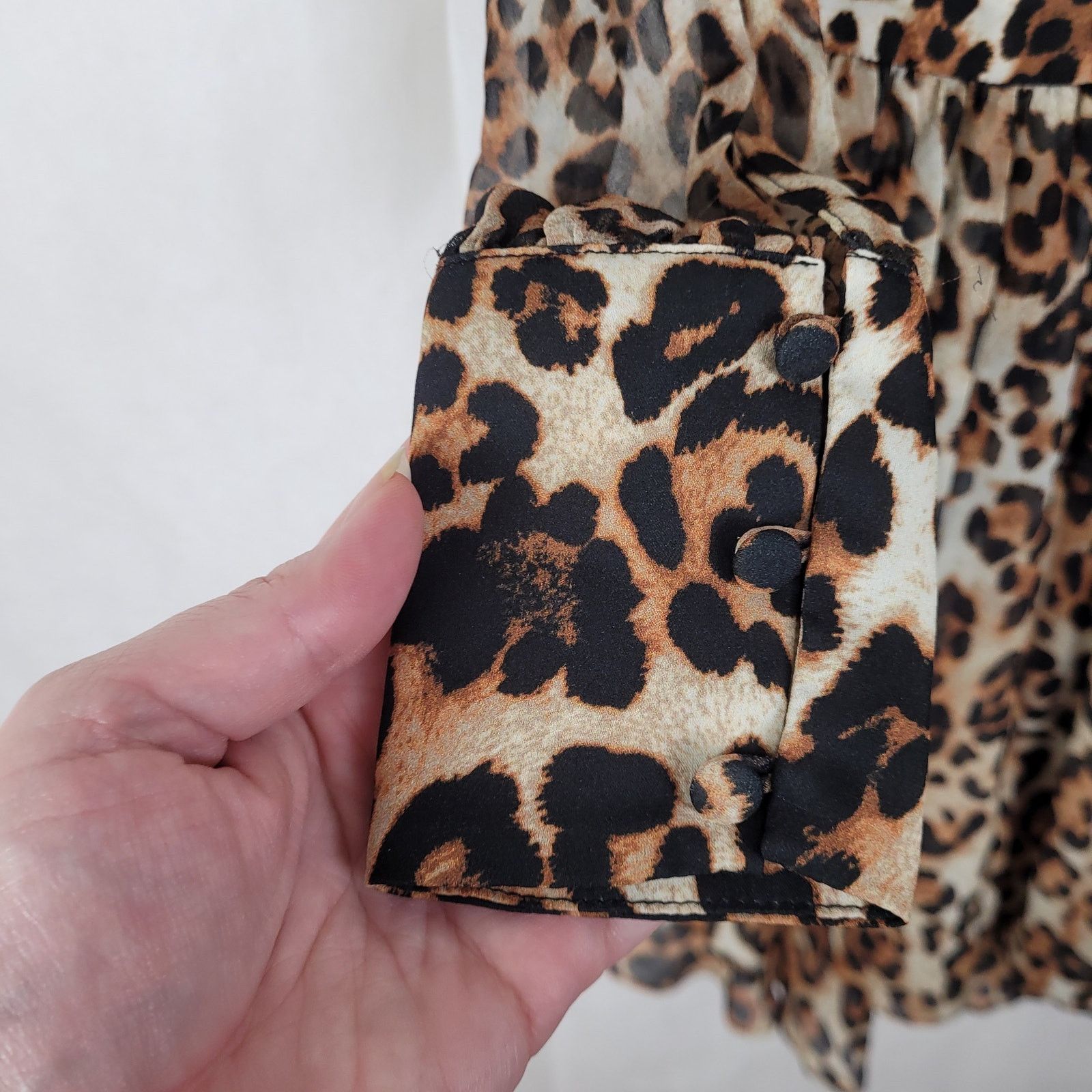 INTERMIX Intermix cheetah print sheer ruffled long sleeve dress Size S / US 4 / IT 40 - 8 Thumbnail