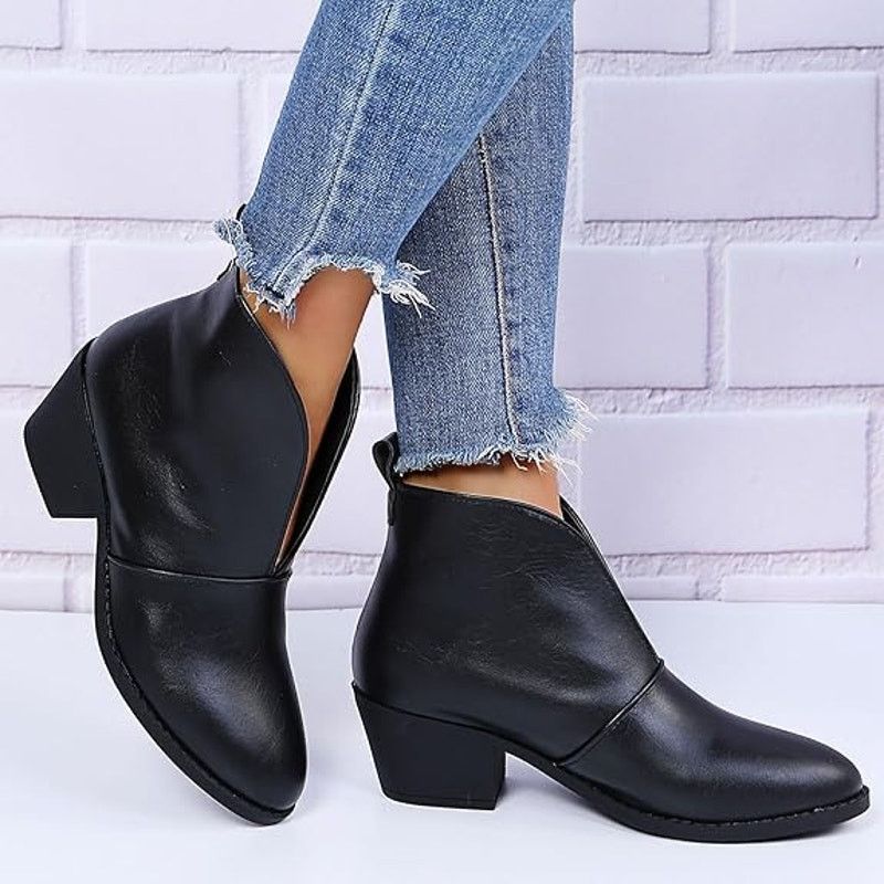 Other Women Chunky Heel Ankle BootsV Cut Fashion Slip Size US 6.5 / IT 36.5 - 13 Thumbnail