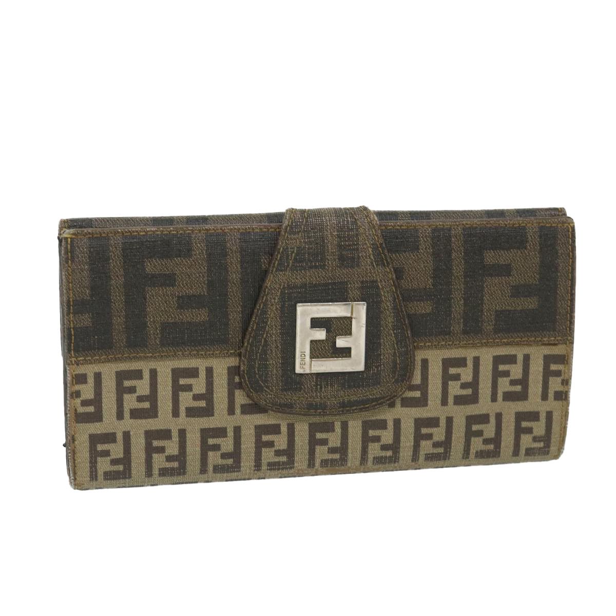 image of Fendi Zucchino Canvas Long Wallet Brown Auth 58419, Women's