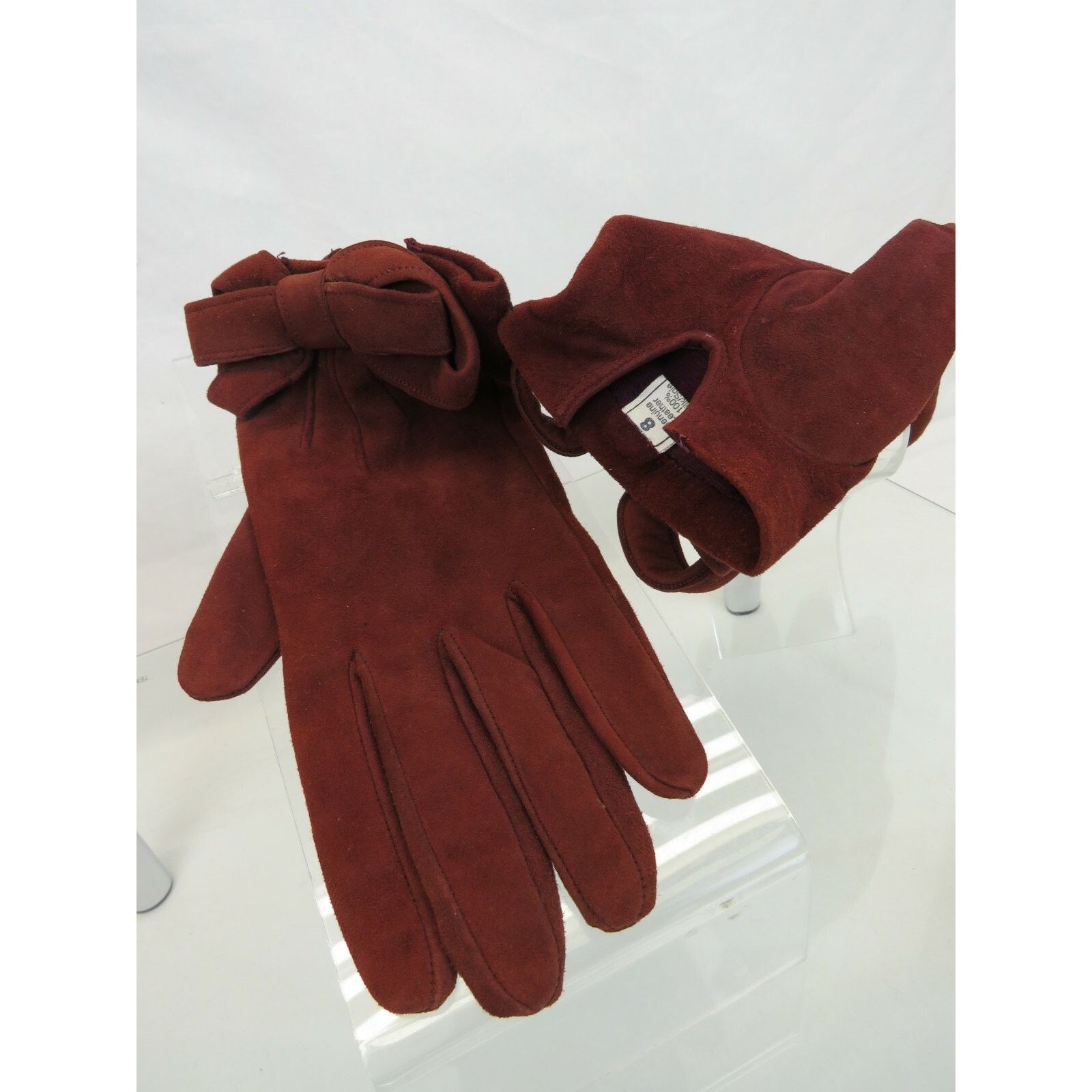 Valentino NWT VALENTINO GARAVANI BURGUNDY SUEDE BOW GLOVES 8 ITALY Size ONE SIZE - 4 Thumbnail