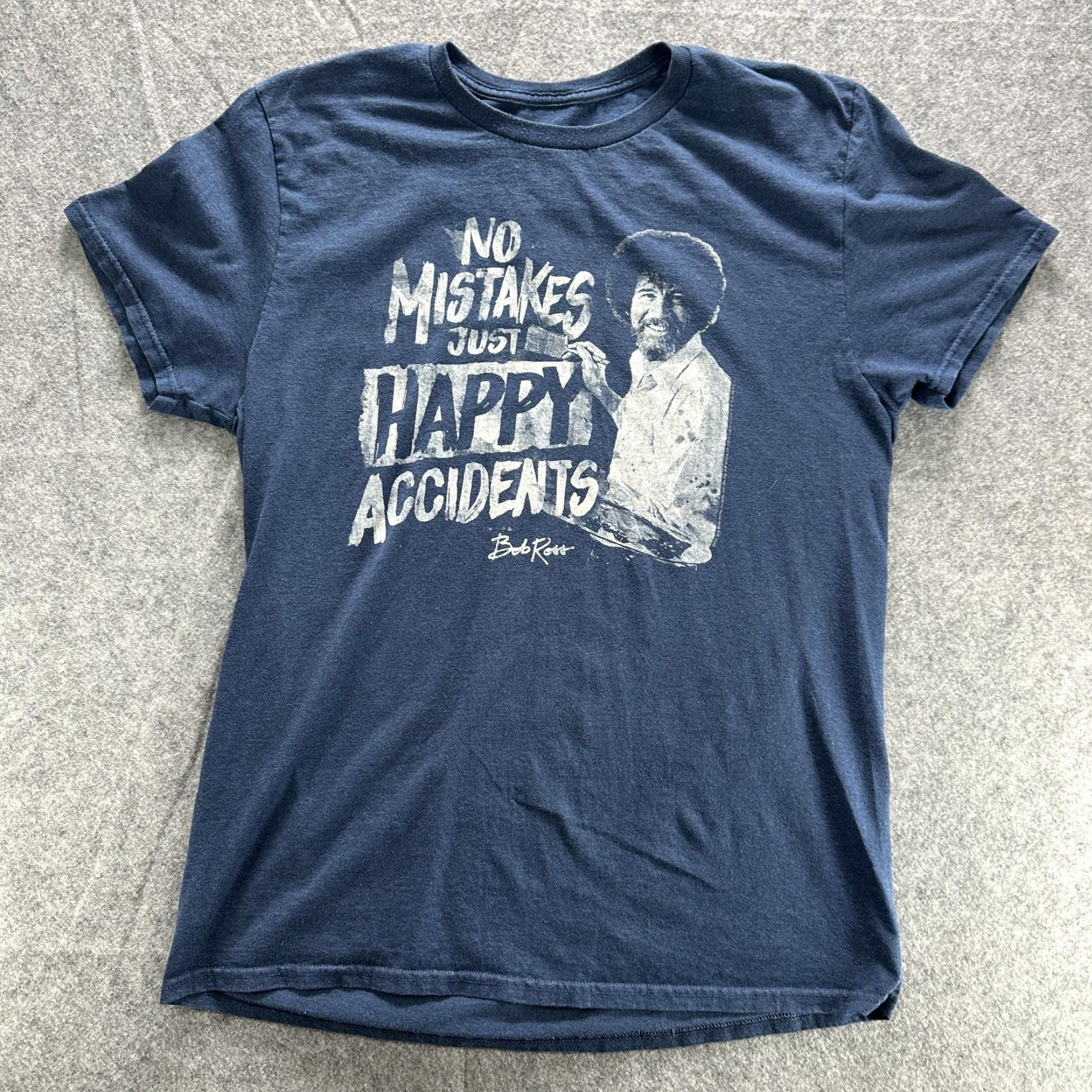 Vintage Bob Ross Shirt Mens Large Navy Blue No Mistakes Happy Accidents Graphic Tee Size US L / EU 52-54 / 3 - 2 Thumbnail