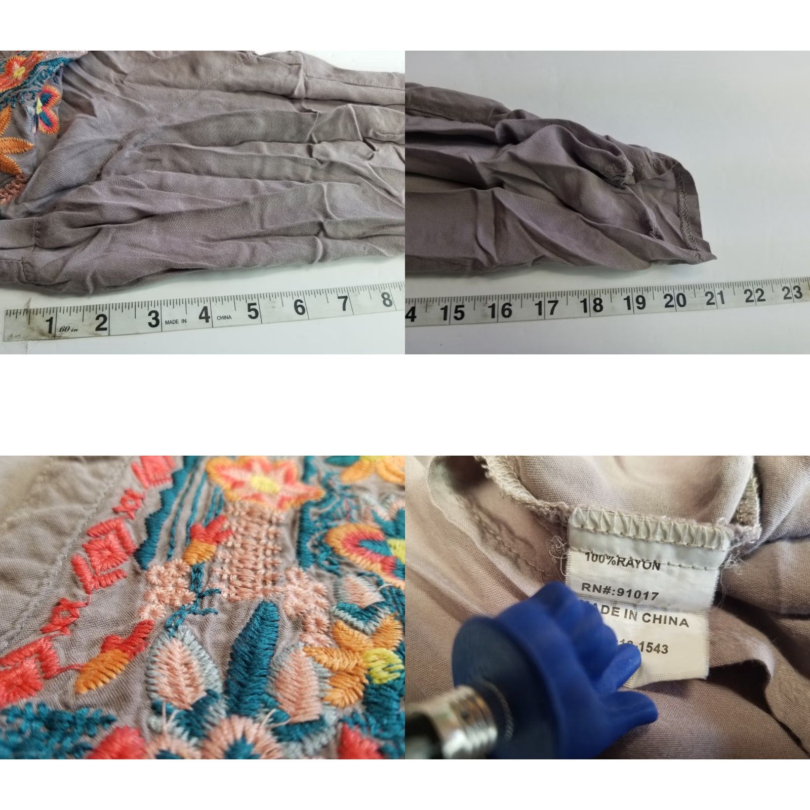 Vintage Luna Moon Blouse Shirt Womens Medium Tunic Floral Embroidered V-Neck Gray 3/4 Sleeve Button Roll Tab Easy Care Casual Classic Size M / US 6-8 / IT 42-44 - 8 Thumbnail