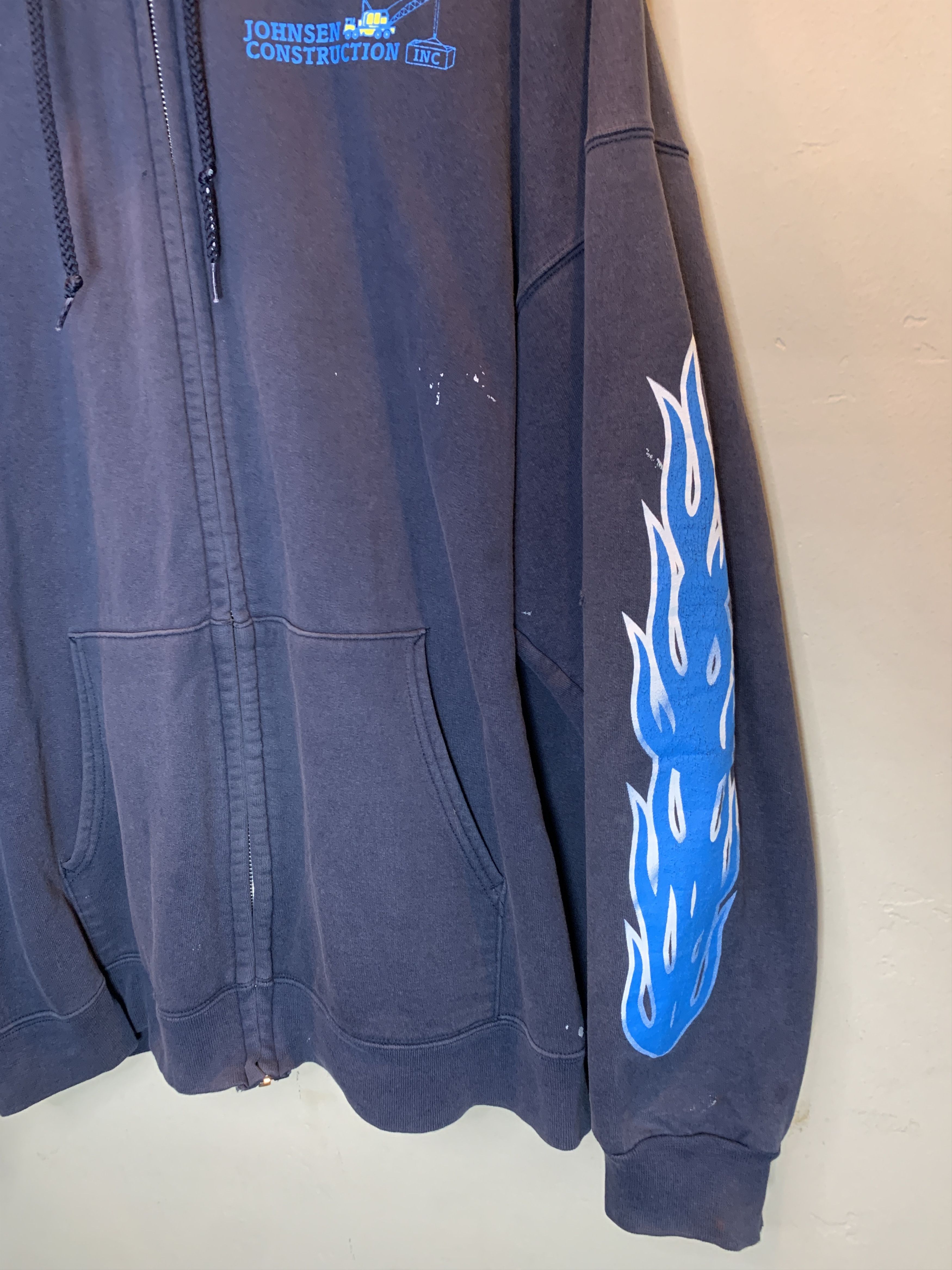 Vintage RARE Vintage 90s Flame Sleeve Construction Distressed Hoodie Size US XL / EU 56 / 4 - 4 Thumbnail