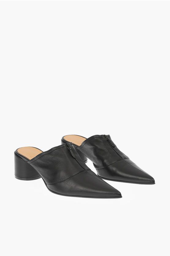 image of Maison Margiela Mm6 6Cm Leather Point Toe Mule Shoess Shoes in Black, Women's (Size 7)