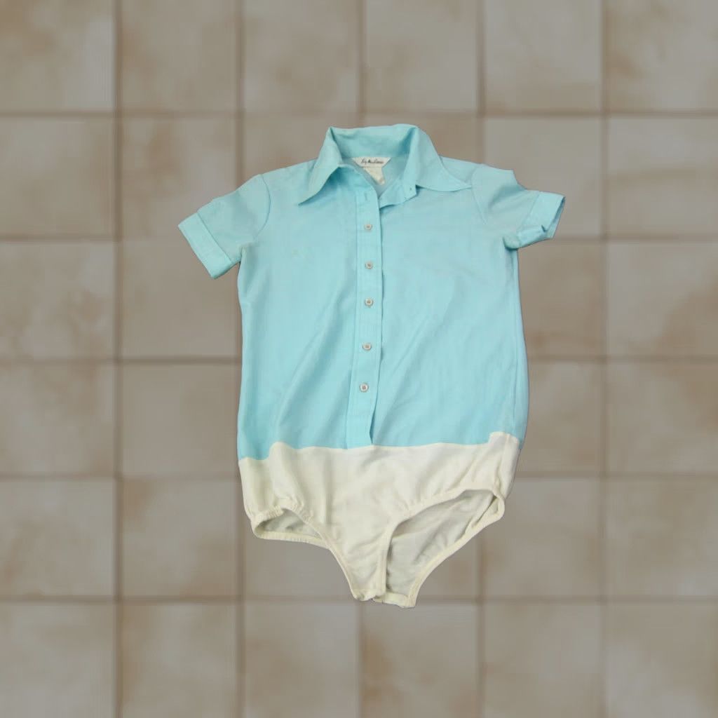 Vintage VINTAGE Lady Manhattan Blue Collared Shirt Bodysuit Womens Medium 9/10 70s Size M / US 6-8 / IT 42-44 - 1 Thumbnail