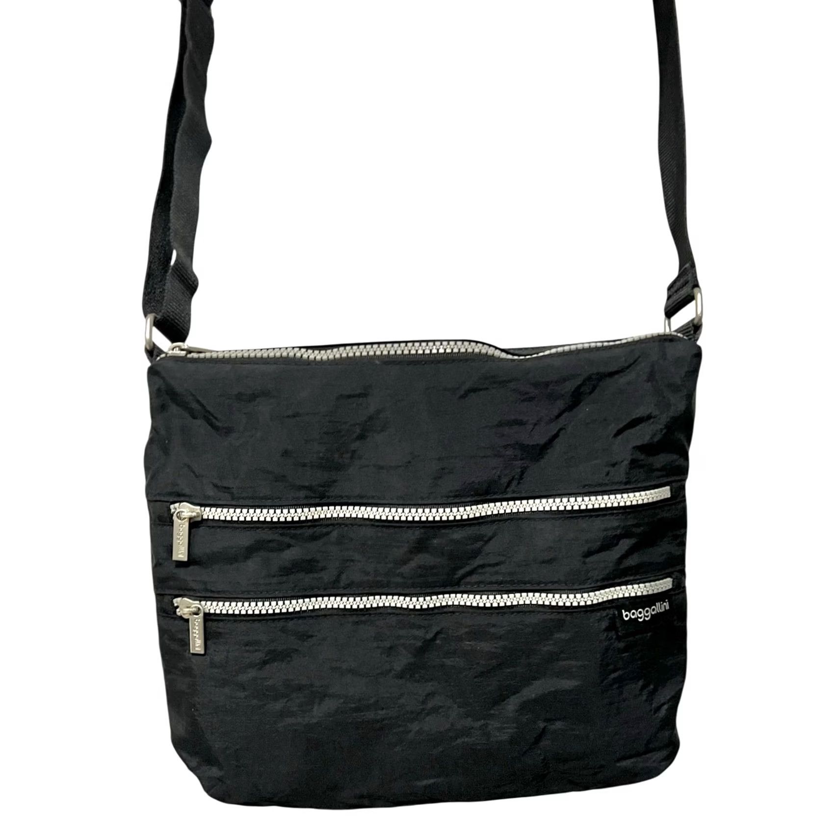 Vintage Baggallini Crossbody Bag Black Nylon Lightweight Zip-Top Travel Multi-Pocket Women Crossbody Bag, 12”W x 10”H, Preowned, Casual, Travel Size ONE SIZE - 3 Thumbnail