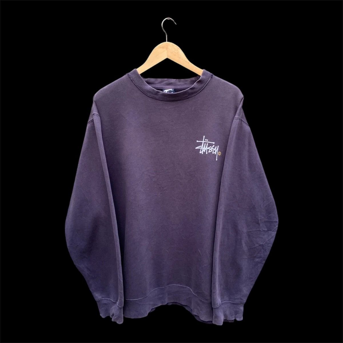 Stussy Vintage 90 Stüssy Big Logo Faded Purple Sweatshirt Thrashed Size US L / EU 52-54 / 3 - 2 Thumbnail