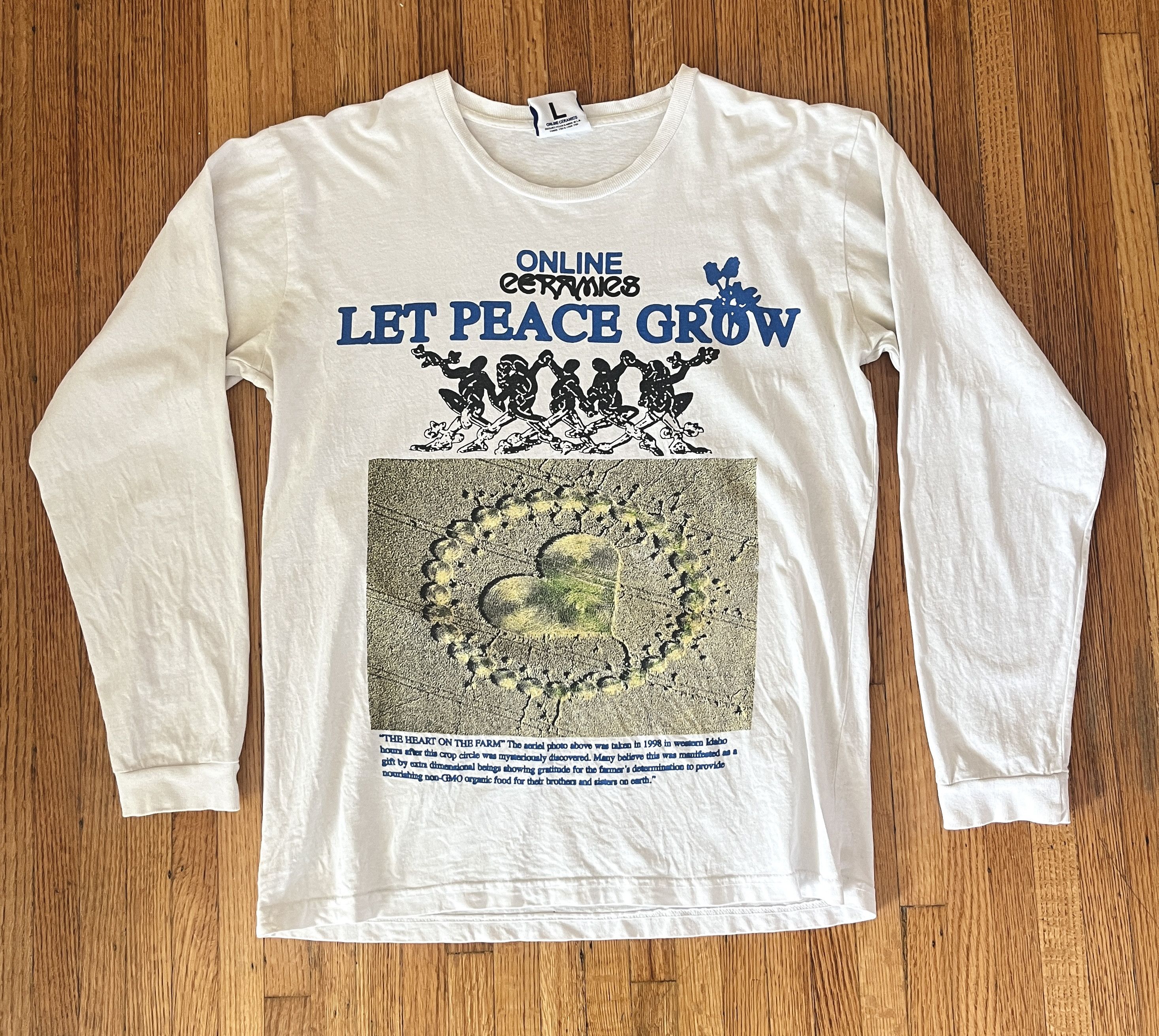 image of Online Ceramics Let Peace Grow Long Sleeve T Shirt in White, Men's (Size Large)