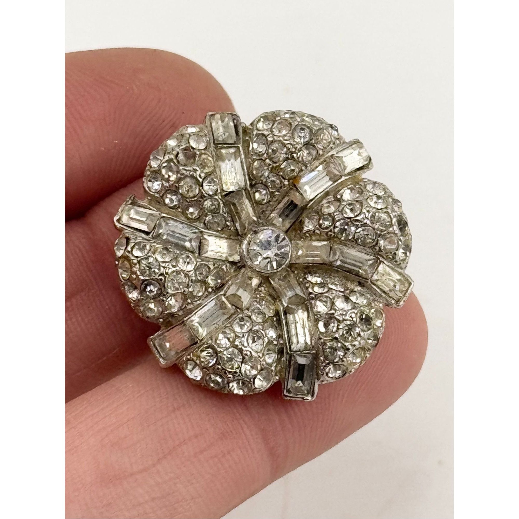 Vintage 1931 Waller Patent 1801128 Art Deco Rhodium Plate Clear Rhin Size ONE SIZE - 3 Thumbnail