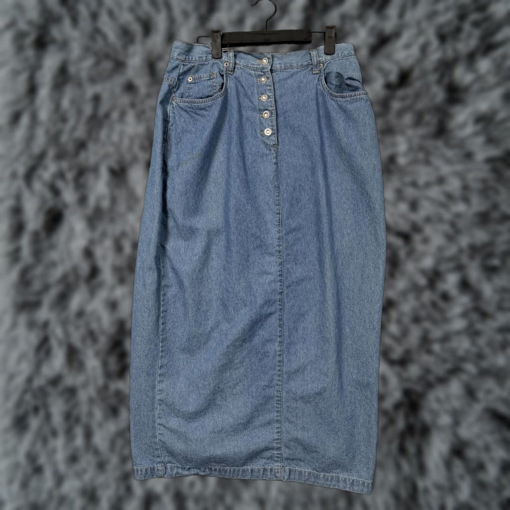 Faded Glory VINTAGE Faded Glory Skirt 16 Blue Denim Long Button Front Pockets Modest Women Size 38" / US 16 / IT 52 - 1 Thumbnail