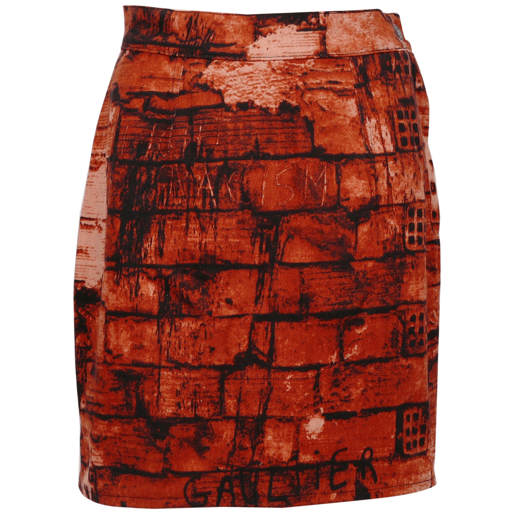 Jean Paul Gaultier Jean Paul Gaultier 1997 Brick Anarchy Fight Racism Skirt RT Size 27" / US 4 / IT 40 - 1 Thumbnail