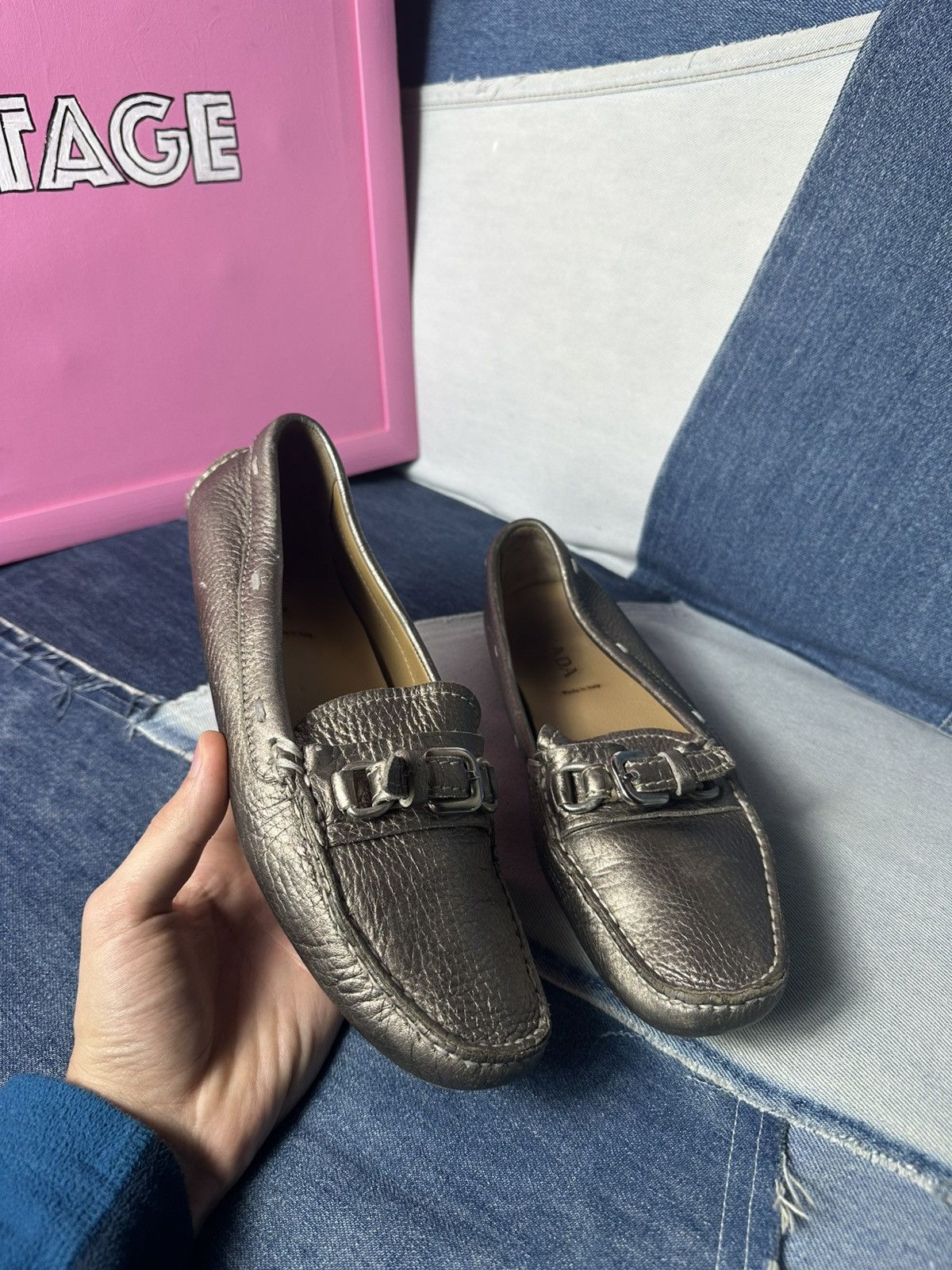 Prada Prada Leather Flats Loafers Logo Buckle Shoes Vintage Size US 8 / IT 38 - 8 Thumbnail