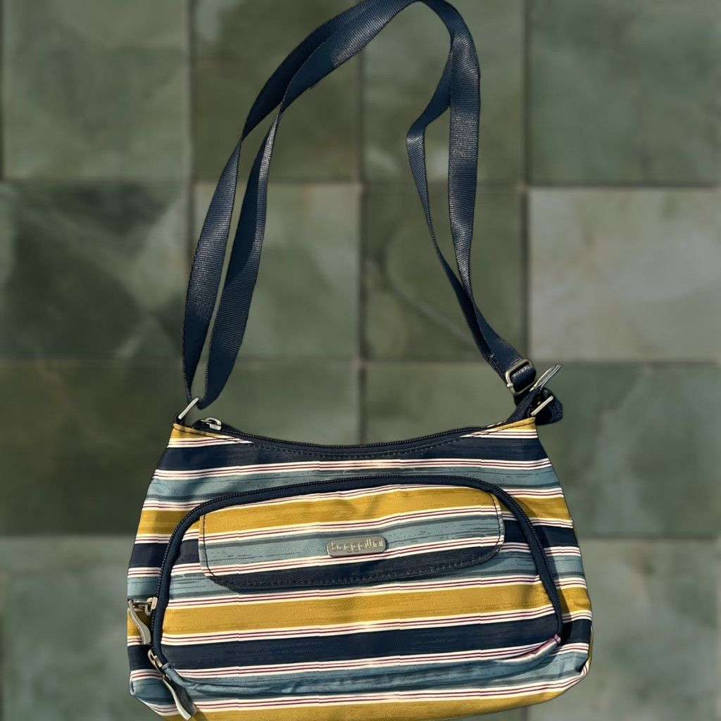 Baggallini Crossbody Purse Stripes-EUC Bag Blue Teal Yellow
