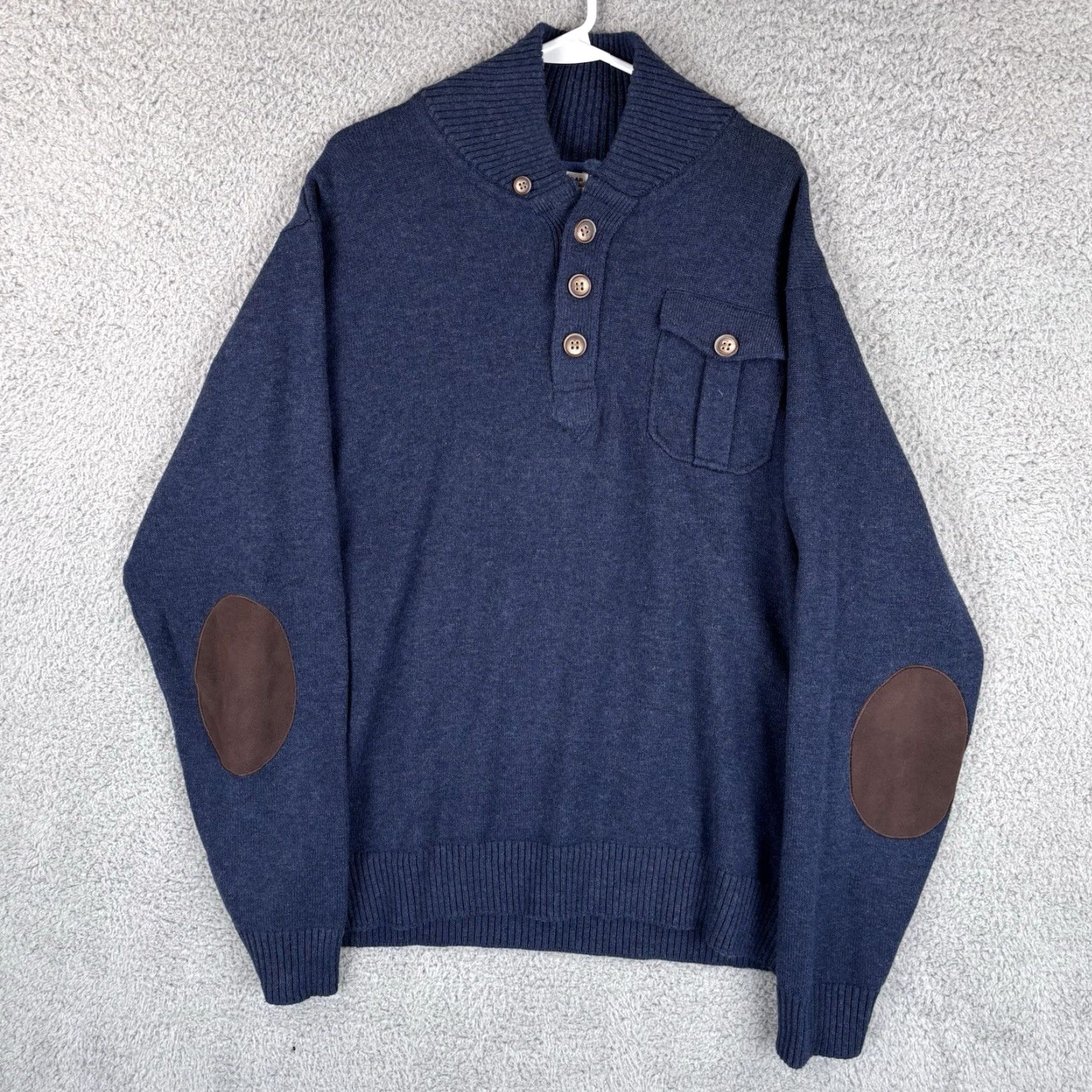 Peter Millar Peter Millar Sweater Mens 2XL Blue Merino Wool-Cotton Henley Elbow Patch Pocket Shirt Size US XXL / EU 58 / 5 - 2 Thumbnail