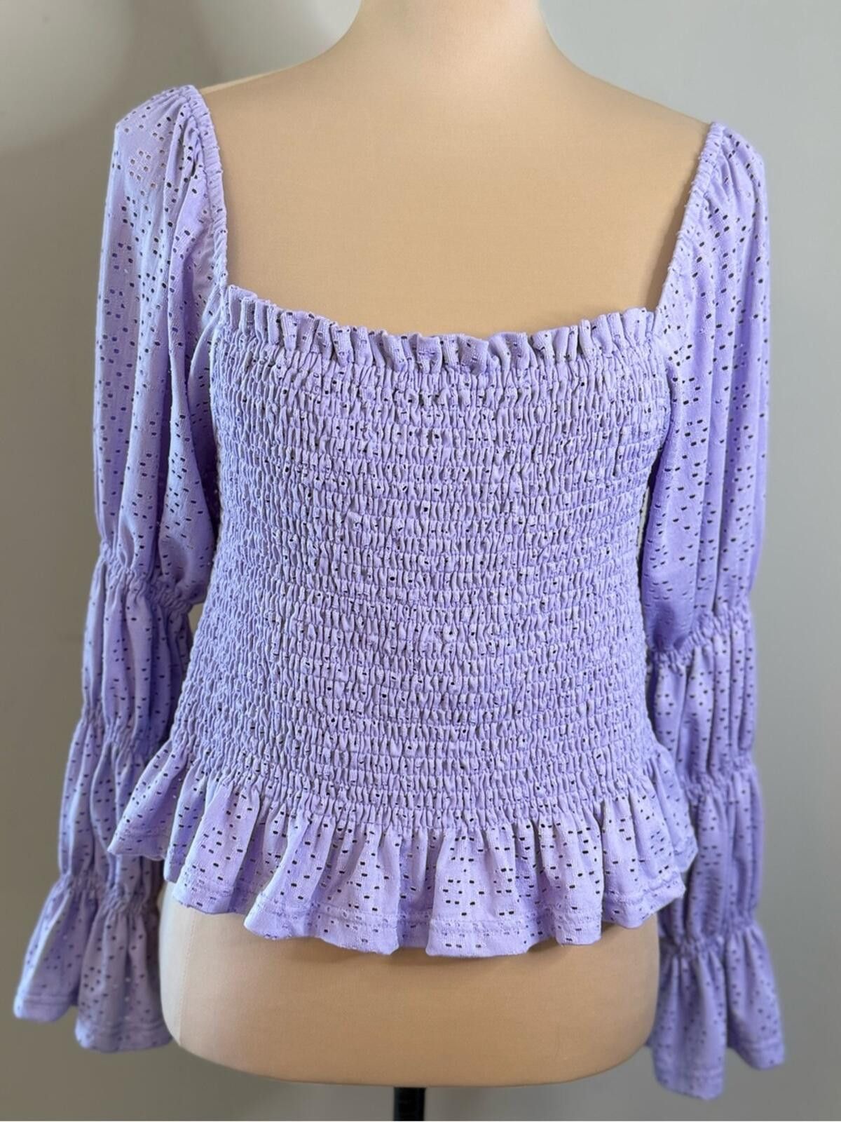 Other eesome purple islet lace smocked long sleeve crop top SZ LG Size L / US 10 / IT 46 - 1 Thumbnail