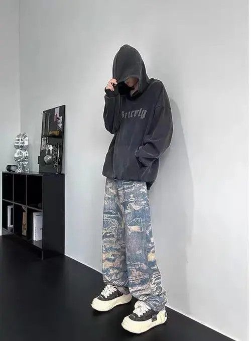Designer × Japanese Brand Retro High Street Trendy Loose Wide Leg Printed Jeans Size US 32 / EU 48 - 2 Thumbnail