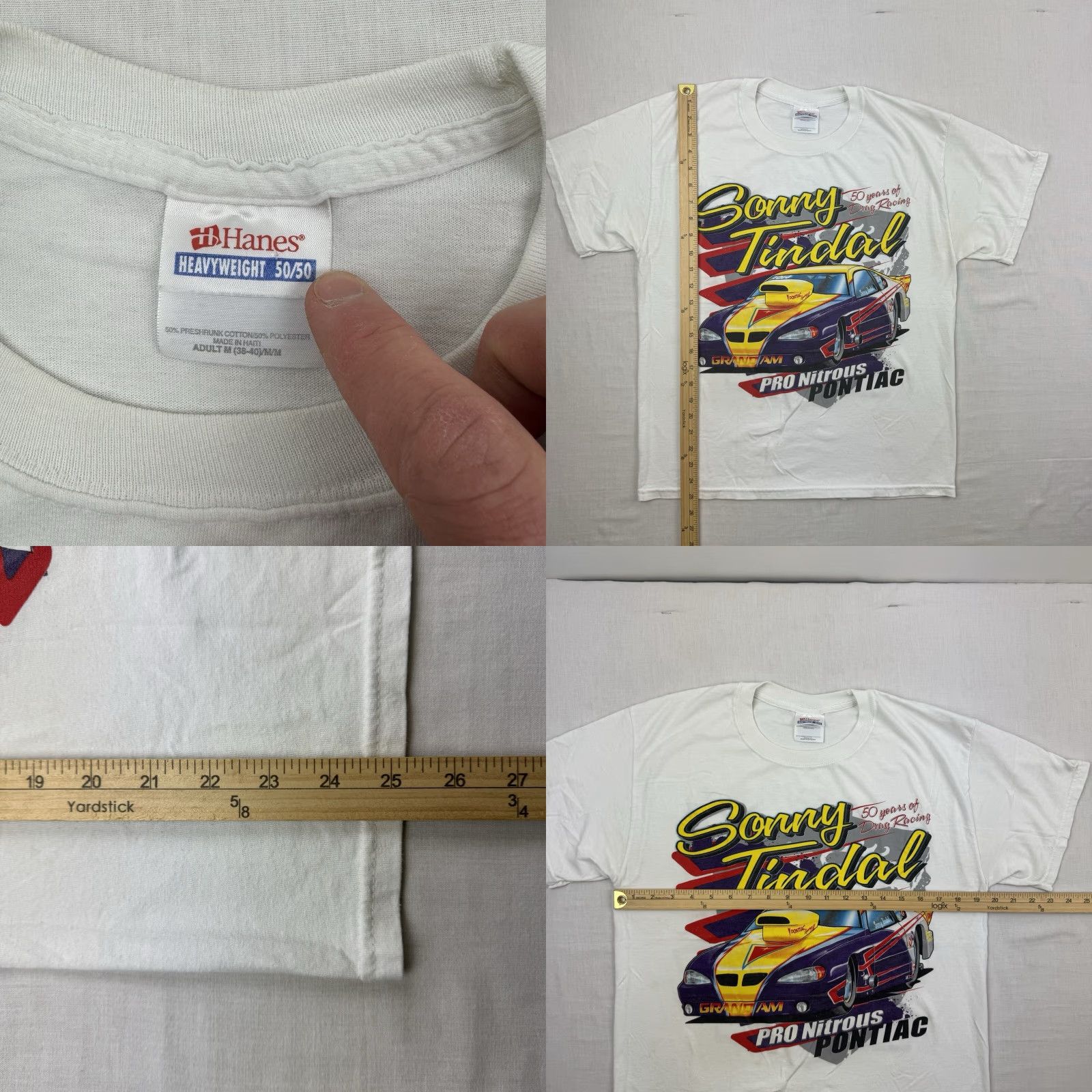 Hanes VINTAGE Hanes Drag Racing T-Shirt Adult Medium White Graphic Y2K Classic Mens Size US M / EU 48-50 / 2 - 8 Thumbnail