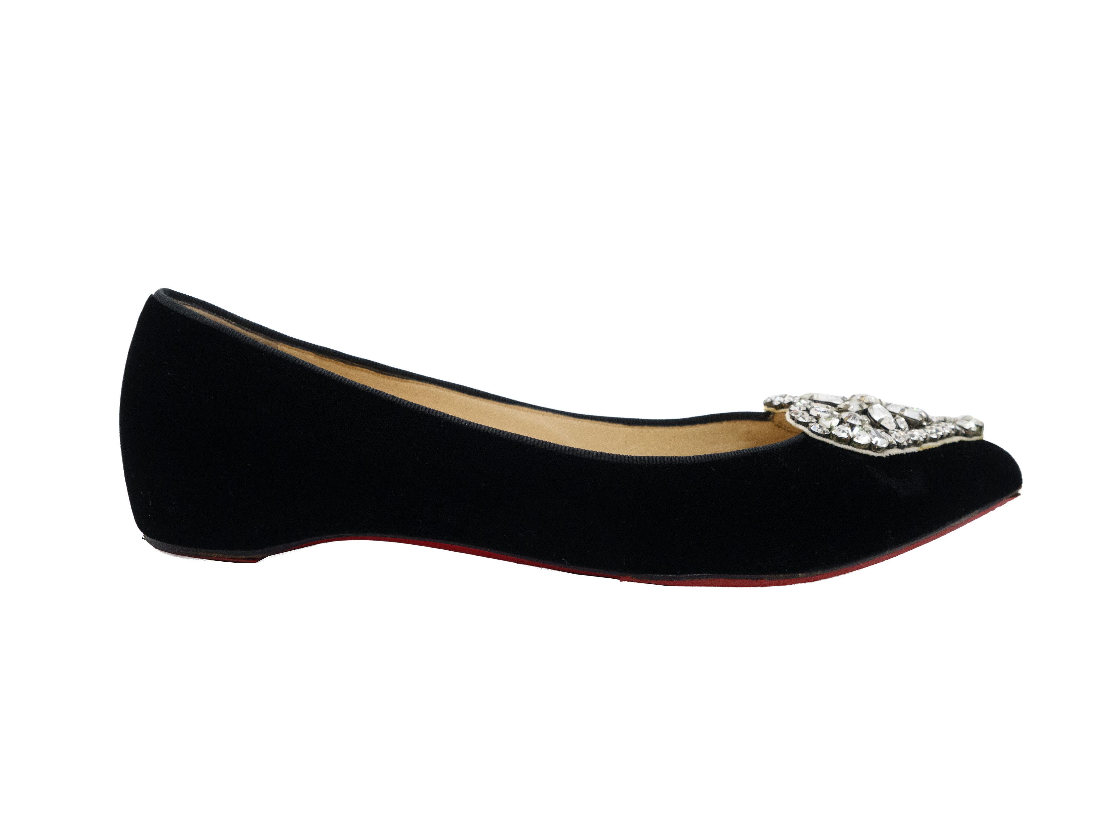 Christian Louboutin Сristacora Crystal Heart Embellishment Velvet Flats Size US 6 / IT 36 - 3 Thumbnail