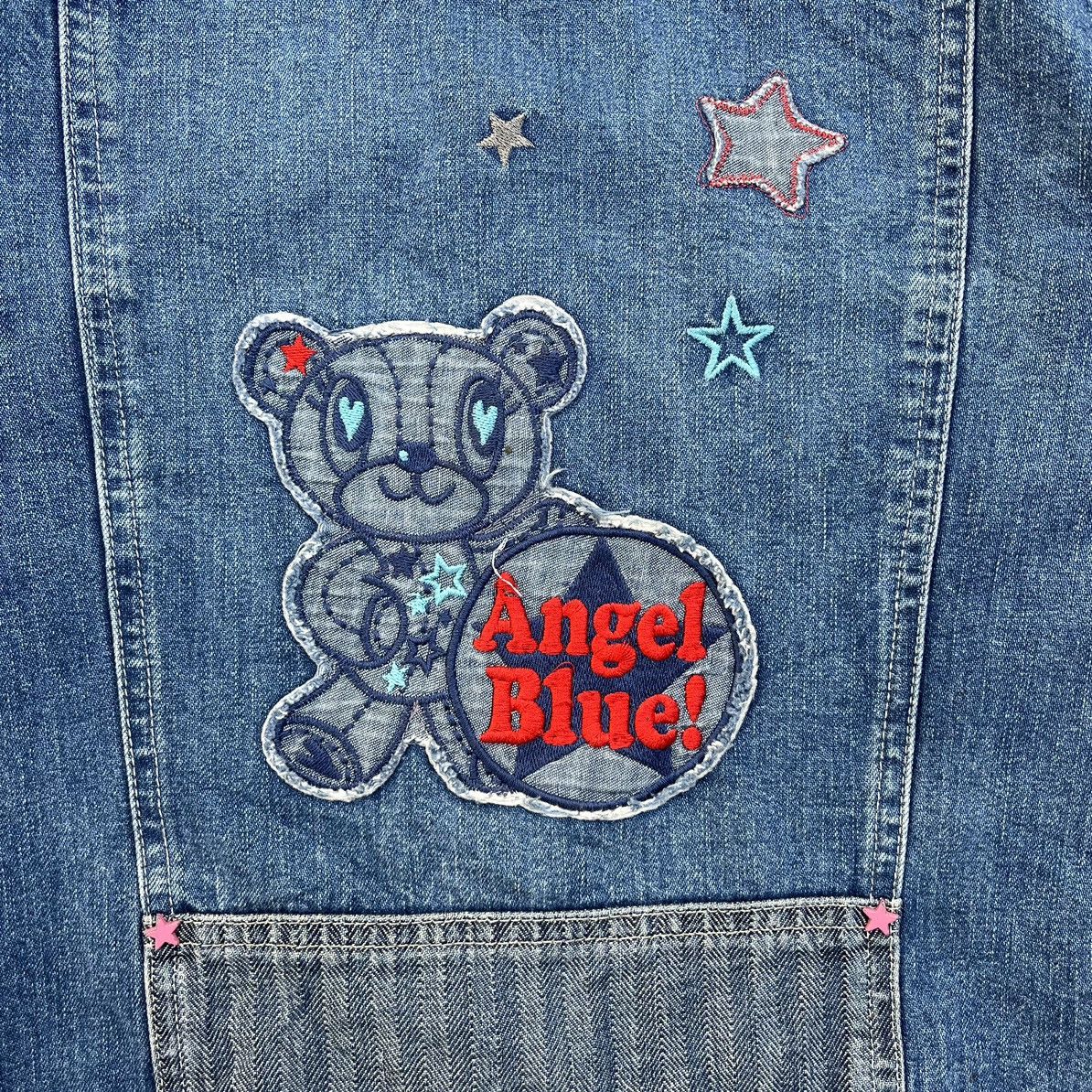 Angel Blue × Hysteric Glamour × Japanese Brand 🇯🇵 2000s Angel Blue Iconic Patchworks Logo Denim Jacket Size S / US 4 / IT 40 - 3 Thumbnail
