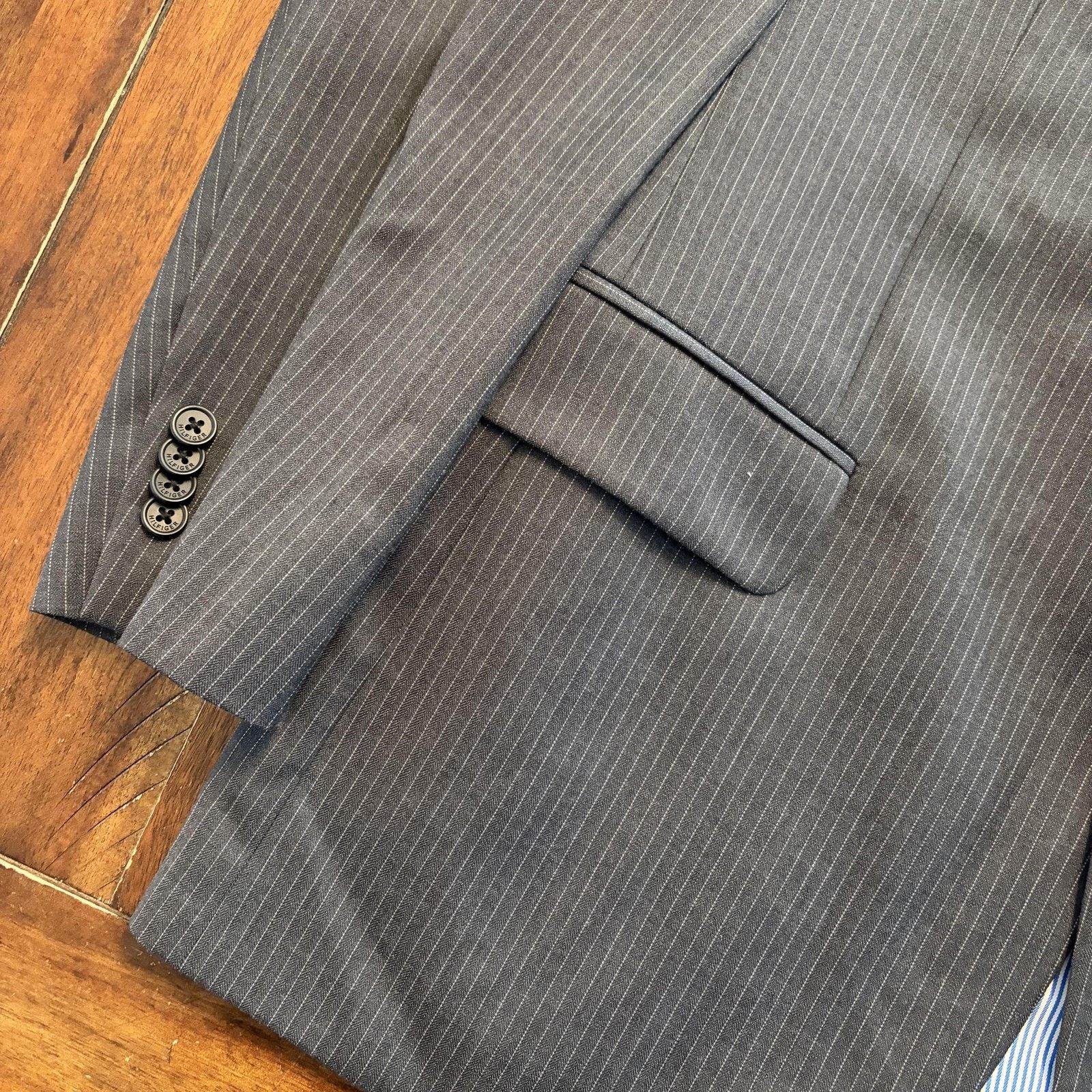 Tommy Hilfiger Tommy Hilfiger Suit Jacket 42S Pinstripe Wool Blazer Short Size 42S - 5 Thumbnail
