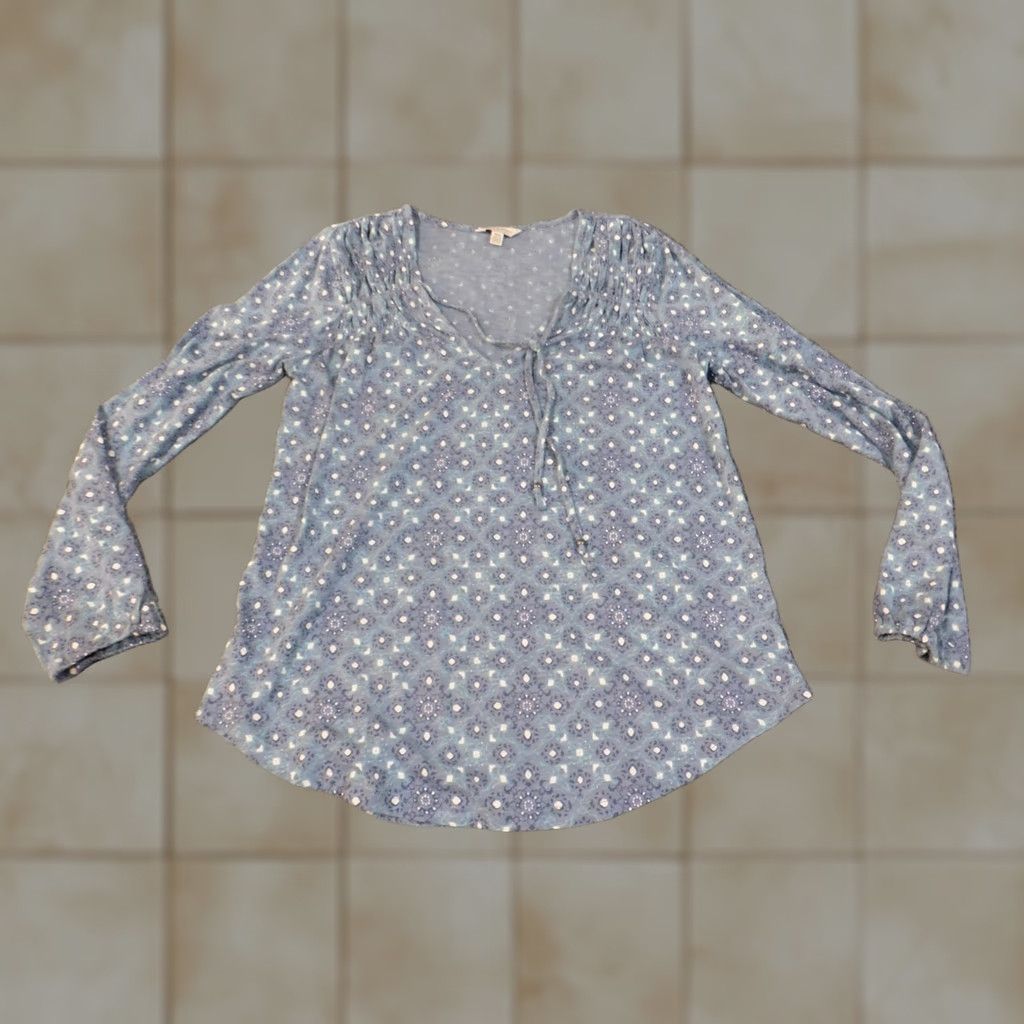 Lucky Brand Lucky Brand Blouse Shirt Womens M Blue Geometric Knit Cotton Polyester V-Neck Pullover Casual Short/Long Sleeve Size M / US 6-8 / IT 42-44 - 1 Thumbnail