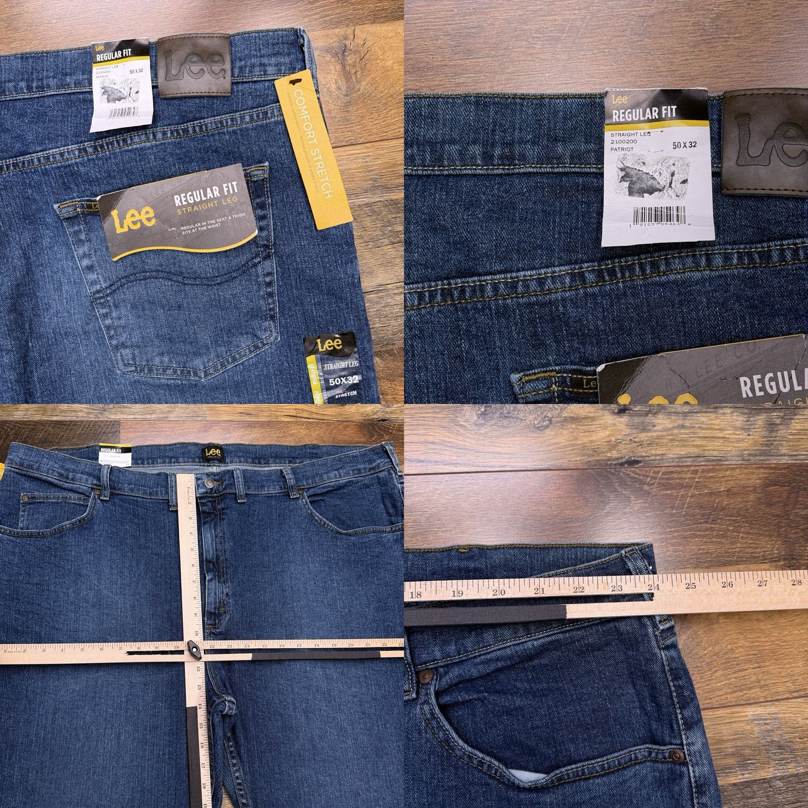 Lee Lee Jeans Mens Regular Fit Straight Denim 50x32 Stretch Classic Blue 5-Pocket USA Cotton Spandex Regular Rise Long Inseam 32 Regular Fits Size US 34 / EU 50 - 8 Thumbnail