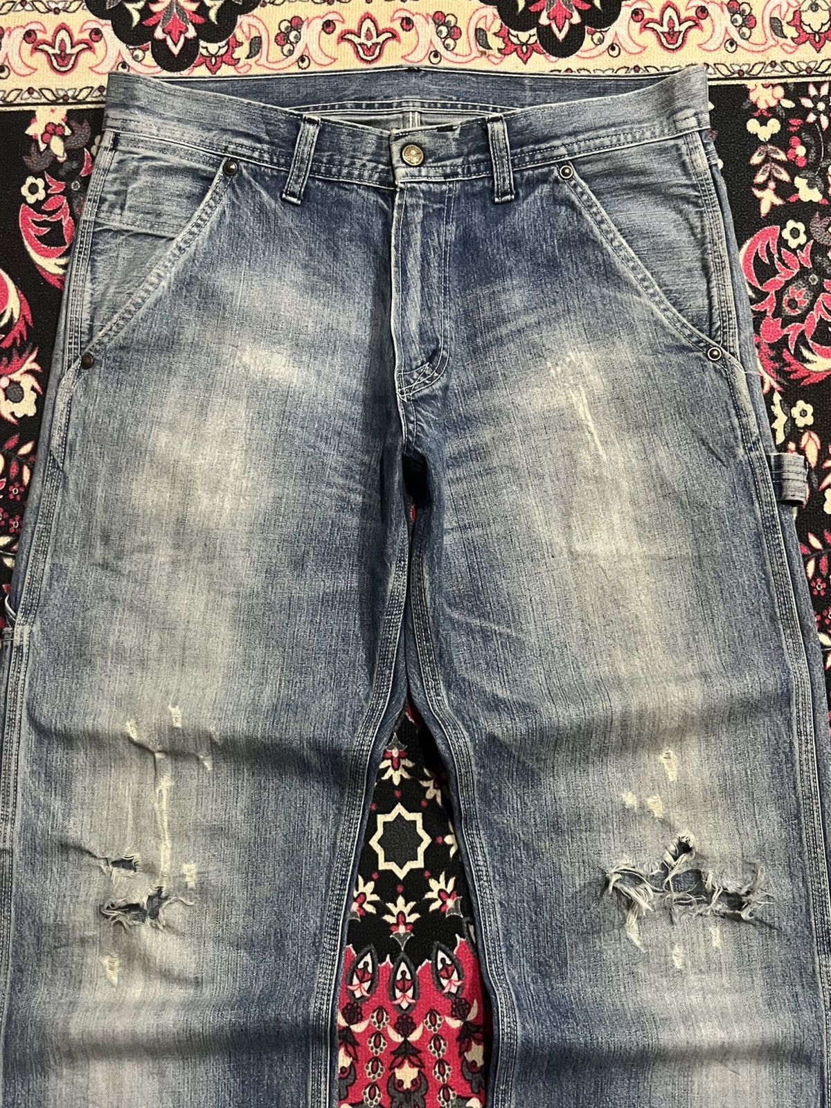 Oshkosh ⚡️Vintage⚡️Oshkosh Carpenter Distressed Blue Washed Jeans Size US 31 - 4 Thumbnail