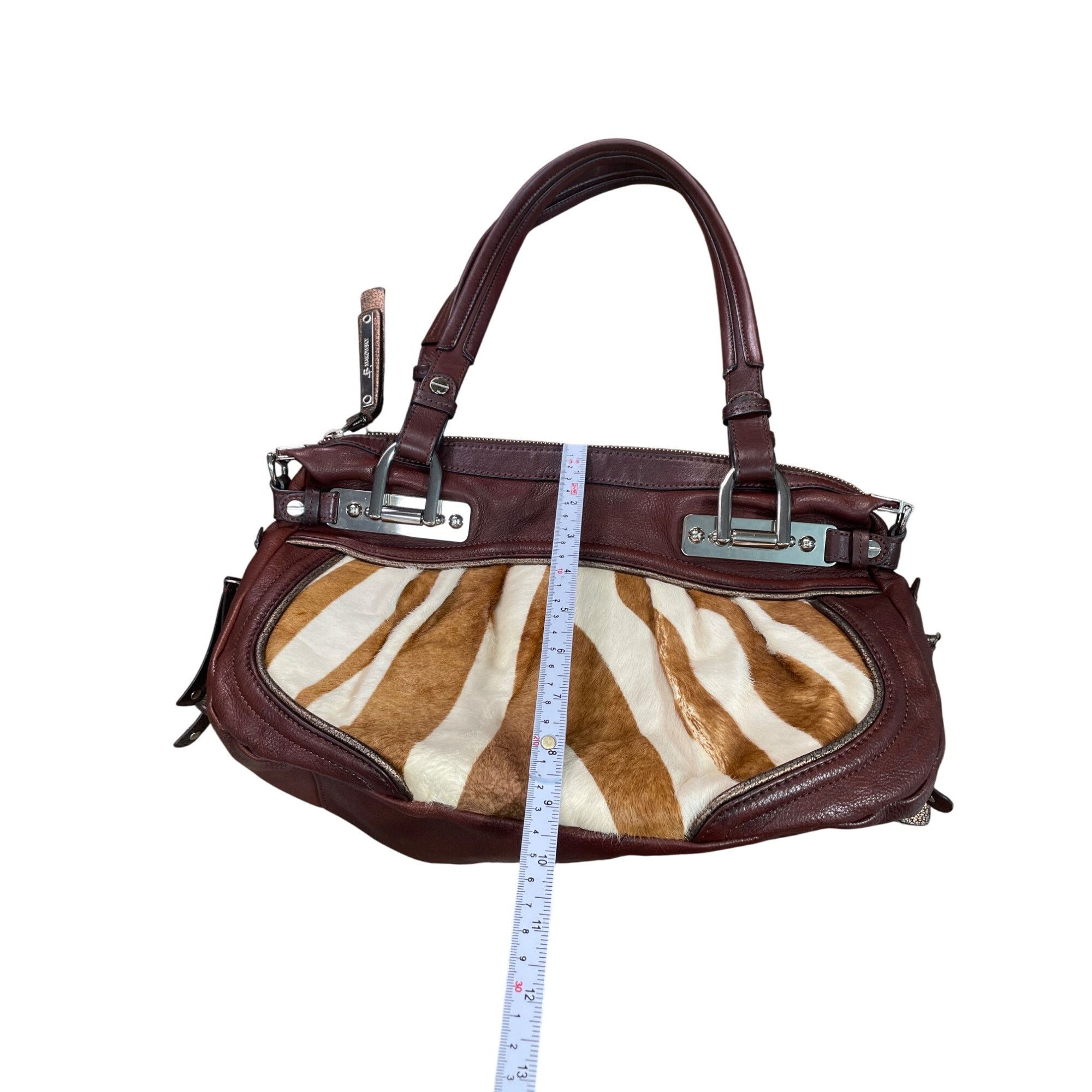 Other B. Makowsky Zebra Leather Shoulder Handbag Red/Brown Womens Size ONE SIZE - 8 Thumbnail