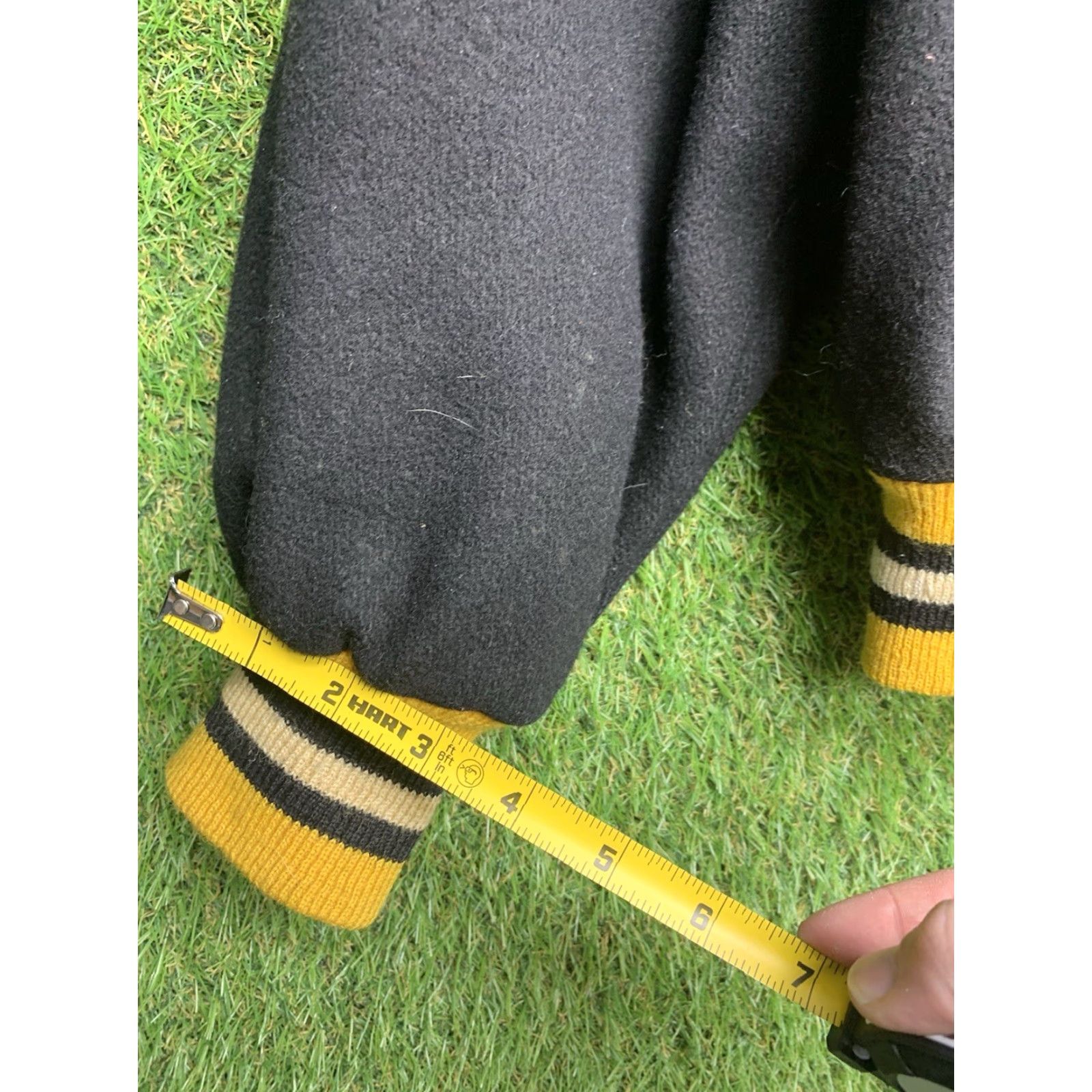 Holloway VINTAGE Holloway Letterman Jacket Unisex Adults 44 Black Yellow 80s Varsity Springfield Wool Zip Pockets Nylon Lining Size US S / EU 44-46 / 1 - 6 Thumbnail