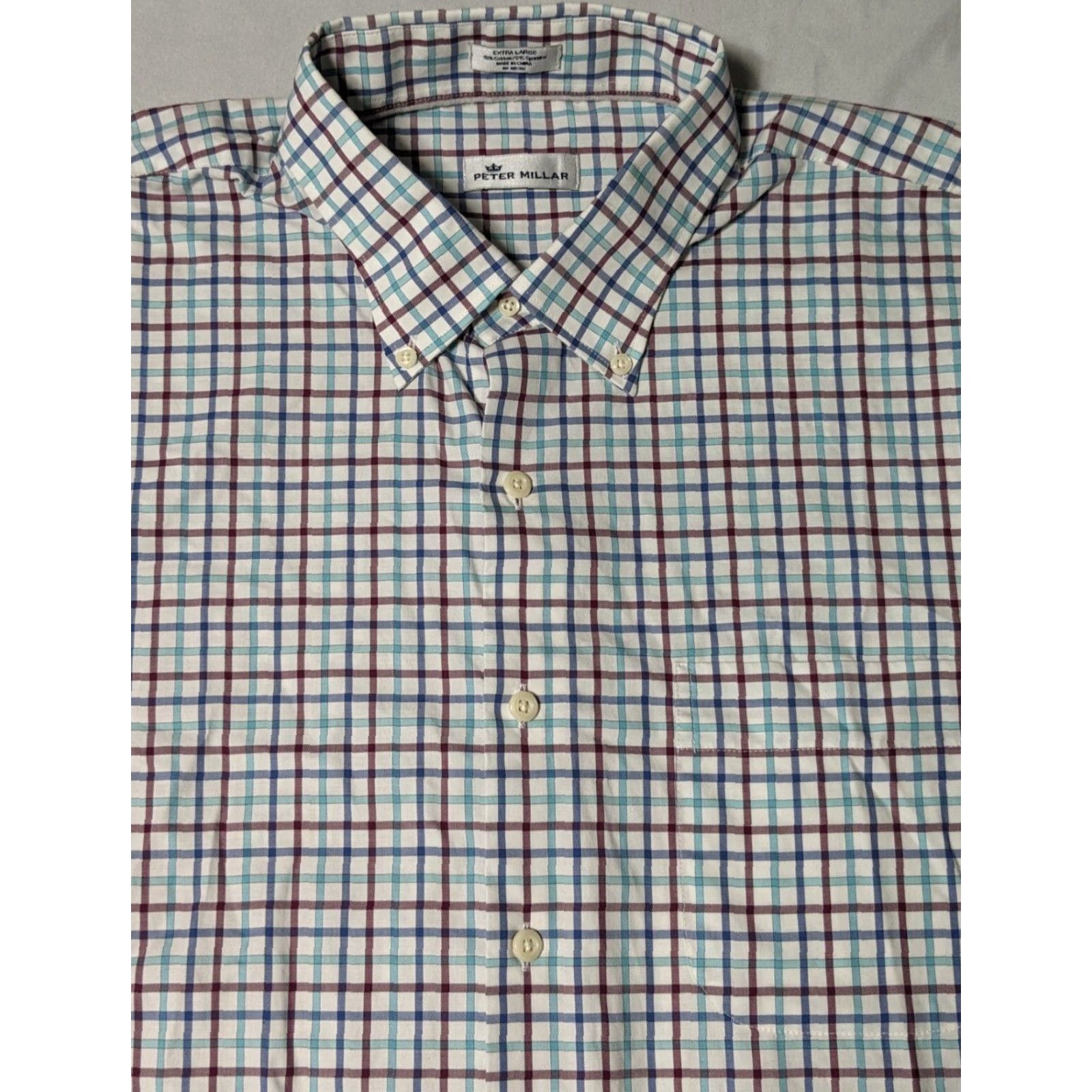 Peter Millar PETER MILLAR Button-Up Shirt Men XL Blue Burgundy Plaid Cotton Stretch Pin-Button Down Collared Shirt Size US XL / EU 56 / 4 - 3 Thumbnail