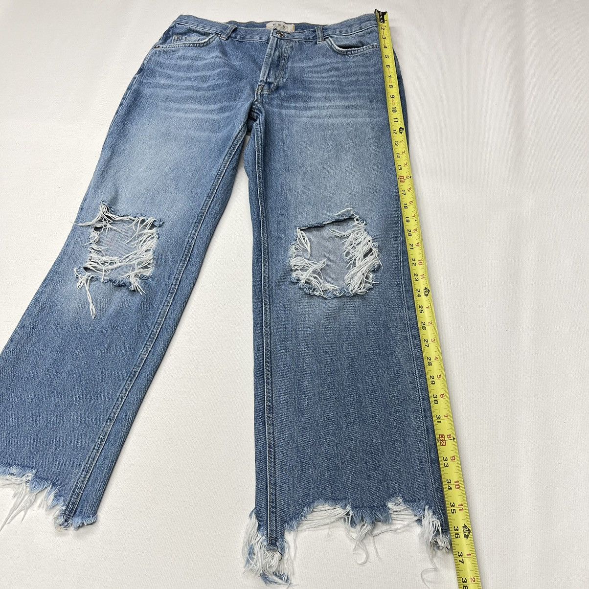 Free People We The Free Jeans Blue Straight Distressed Destroyed Ripped Size 29" - 18 Thumbnail