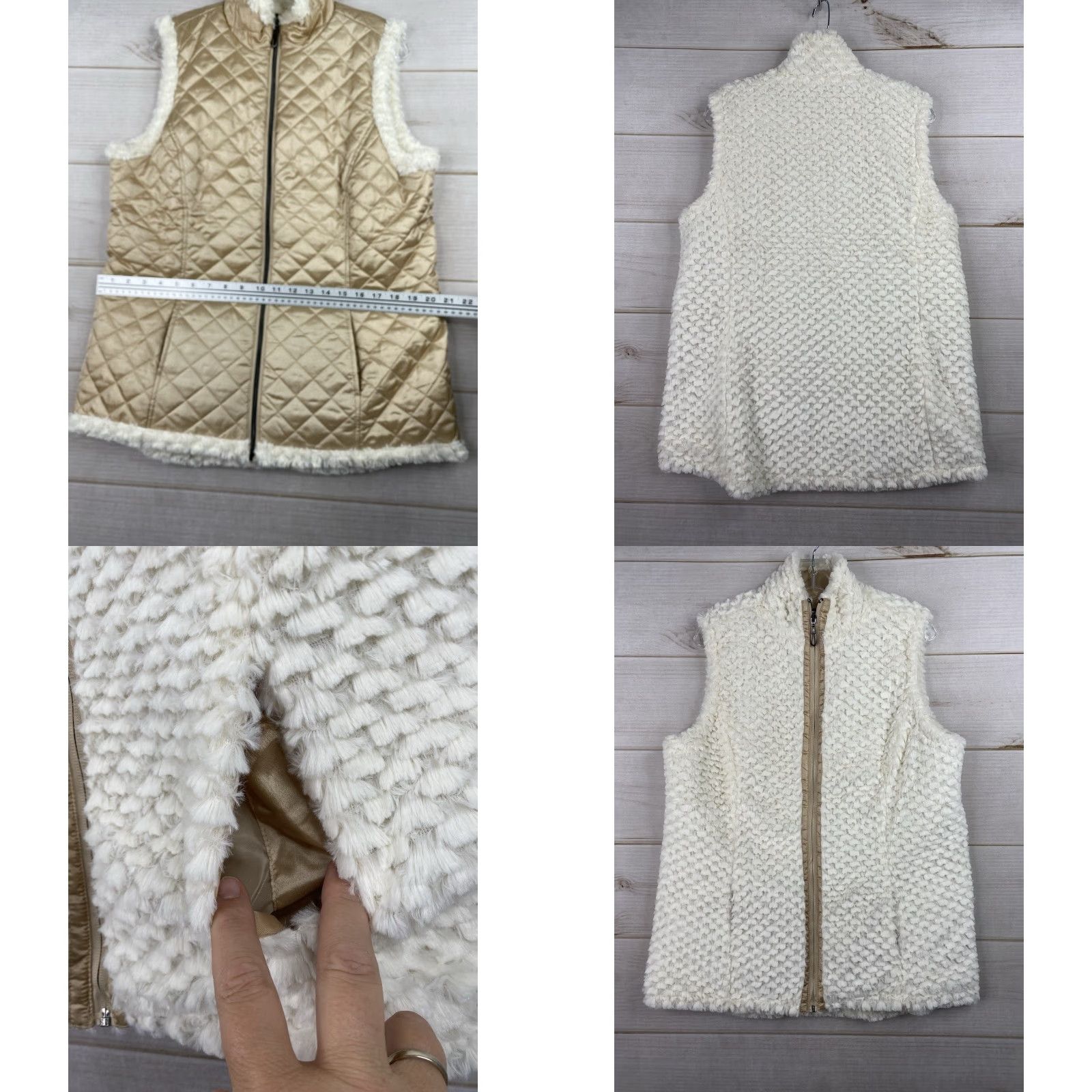Vintage D & CO. Denim Company Vest Womens S Gold Cream Sherpa Fleece Reversible Pockets Size S / US 4 / IT 40 - 8 Thumbnail