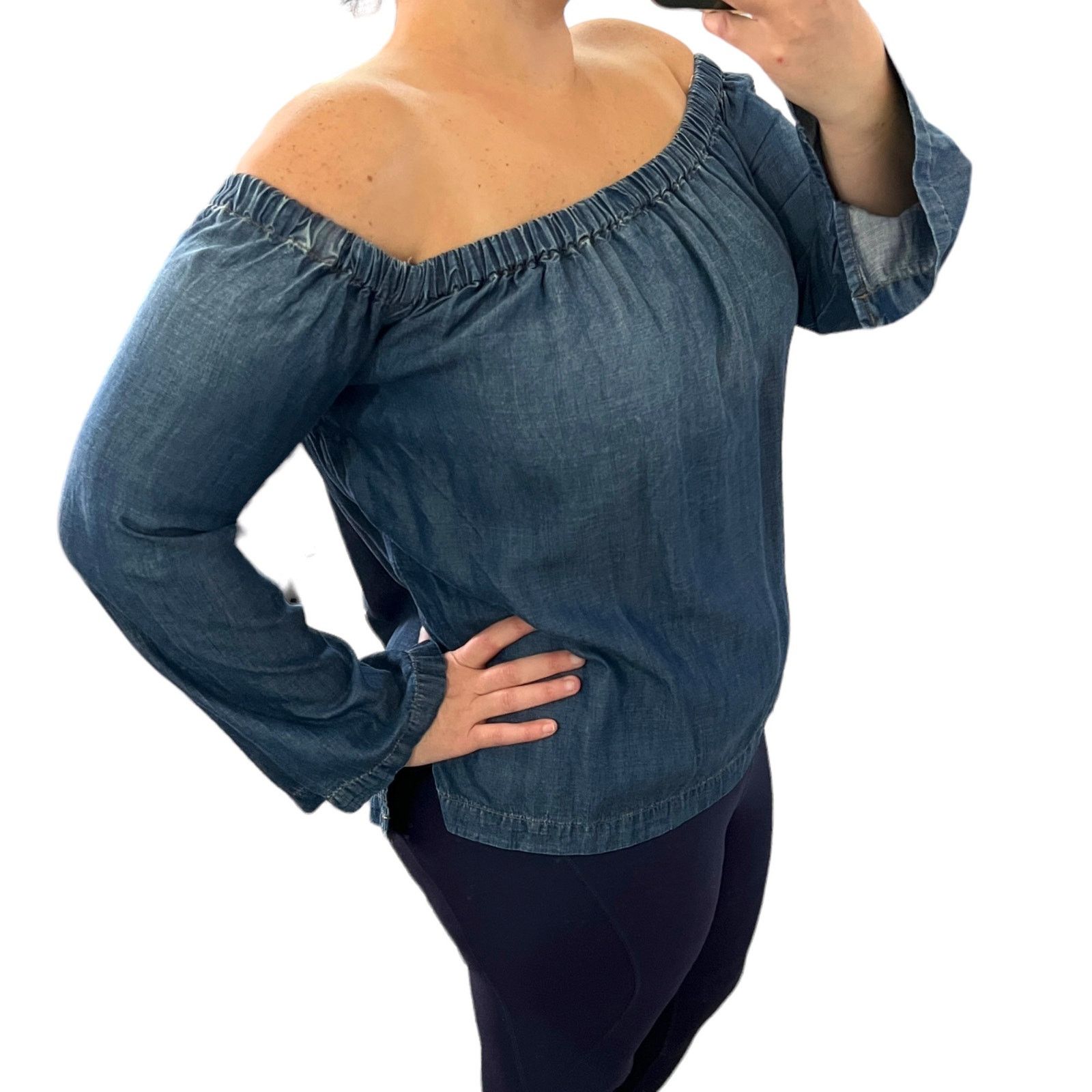 Other Cloth & Stone Off Shoulder Split Sleeve Side Chambray Top Size S / US 4 / IT 40 - 4 Thumbnail